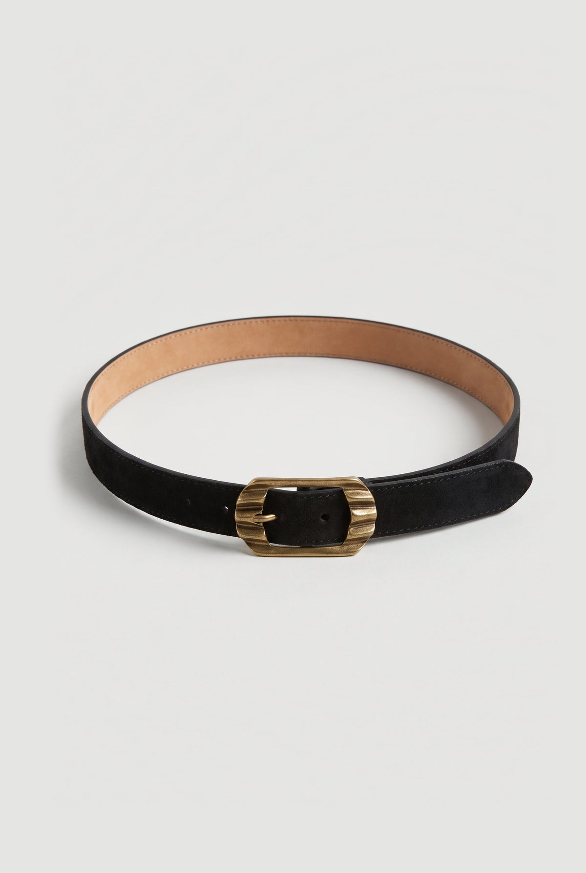 Sculpted-Buckle Suede Belt - Black - flat lay