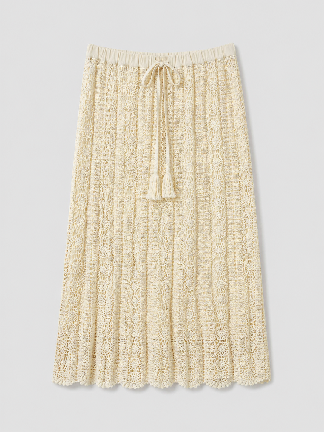 Biege Crochet Midi Skirt