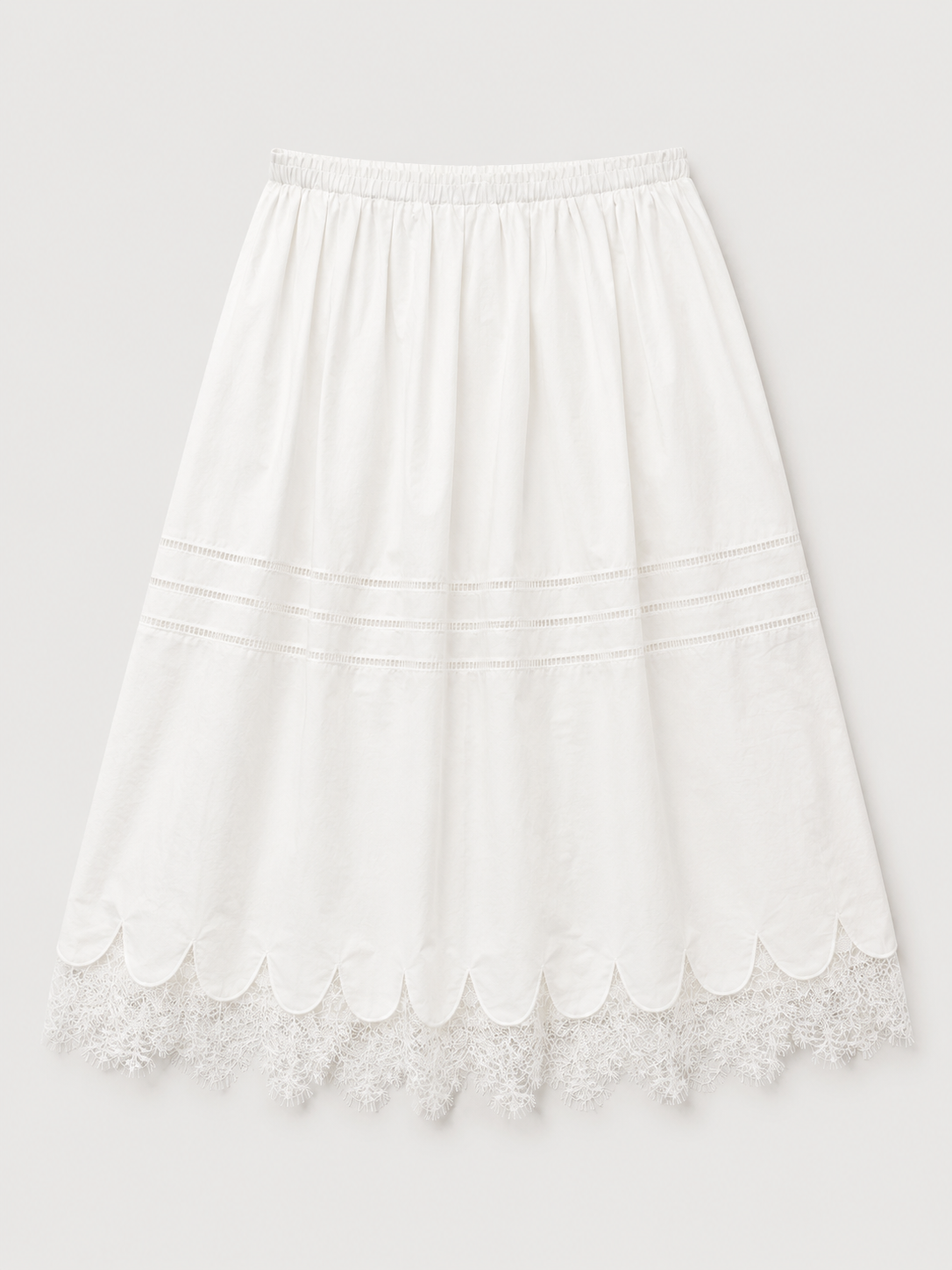 Scalloped-Hem Midi Skirt