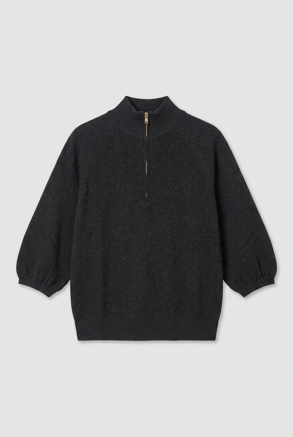 Charcoal zip mock-neck knit - Grey - flat lay
