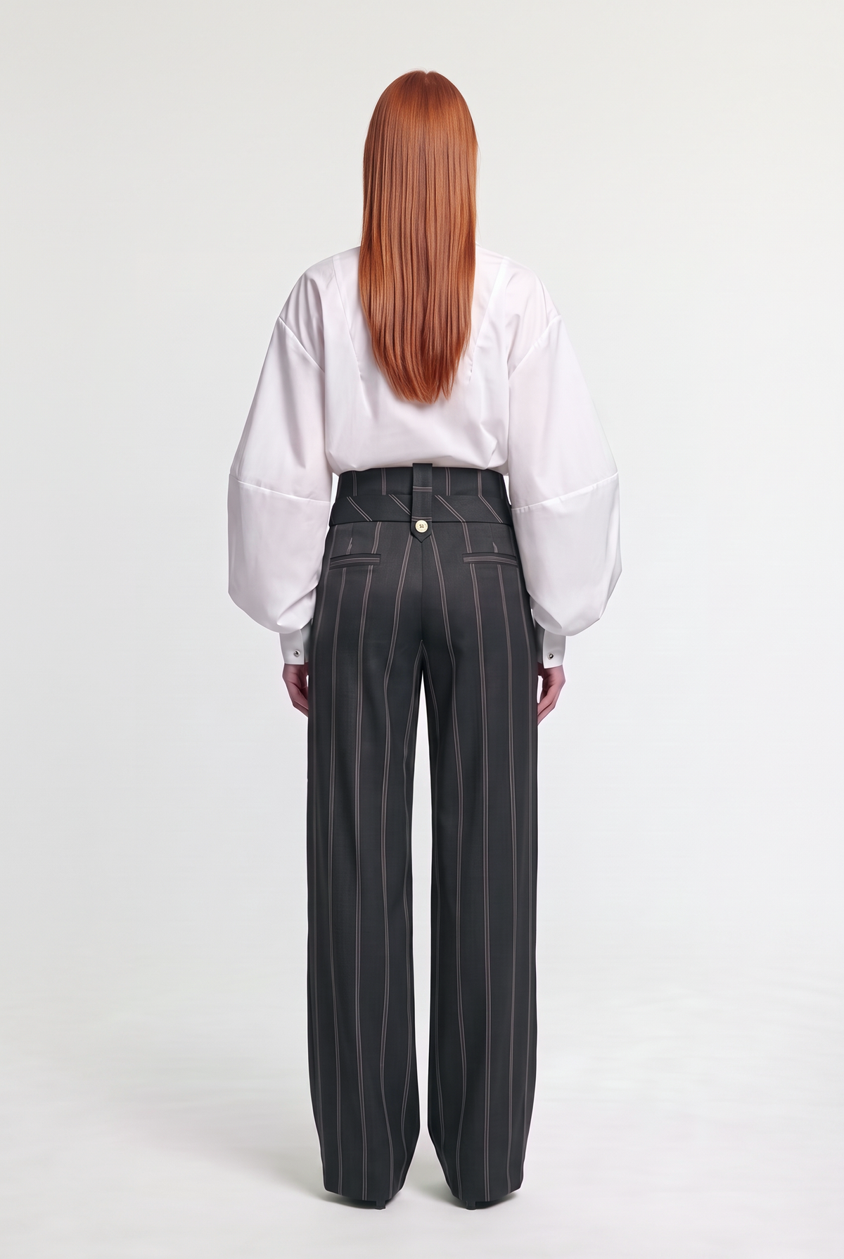 Pinstripe Tailored Trousers - Black - back view