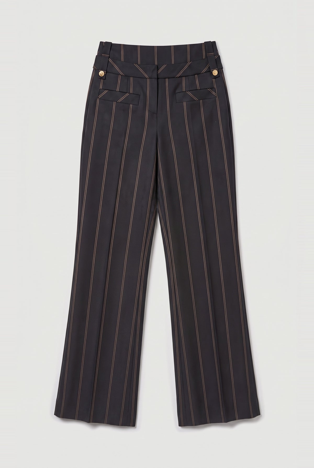 Pinstripe Tailored Trousers - Black - flat lay