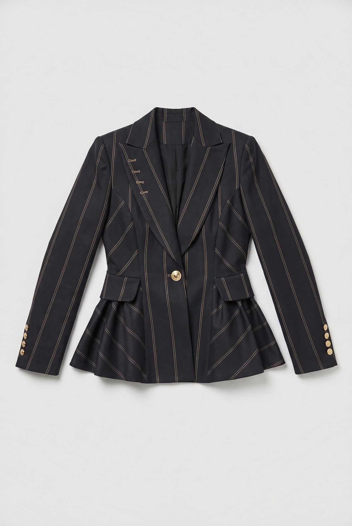 Pinstripe Fitted Blazer - Black - flat lay