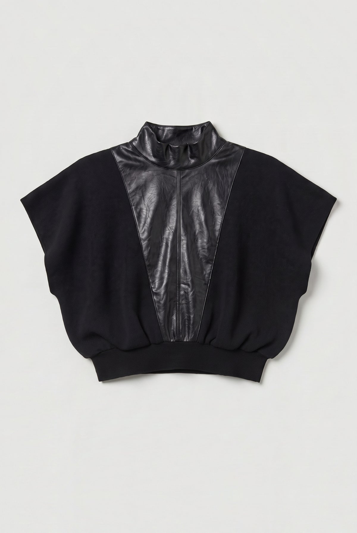 Faux-Leather-Panel Poncho Top - Black - flat lay