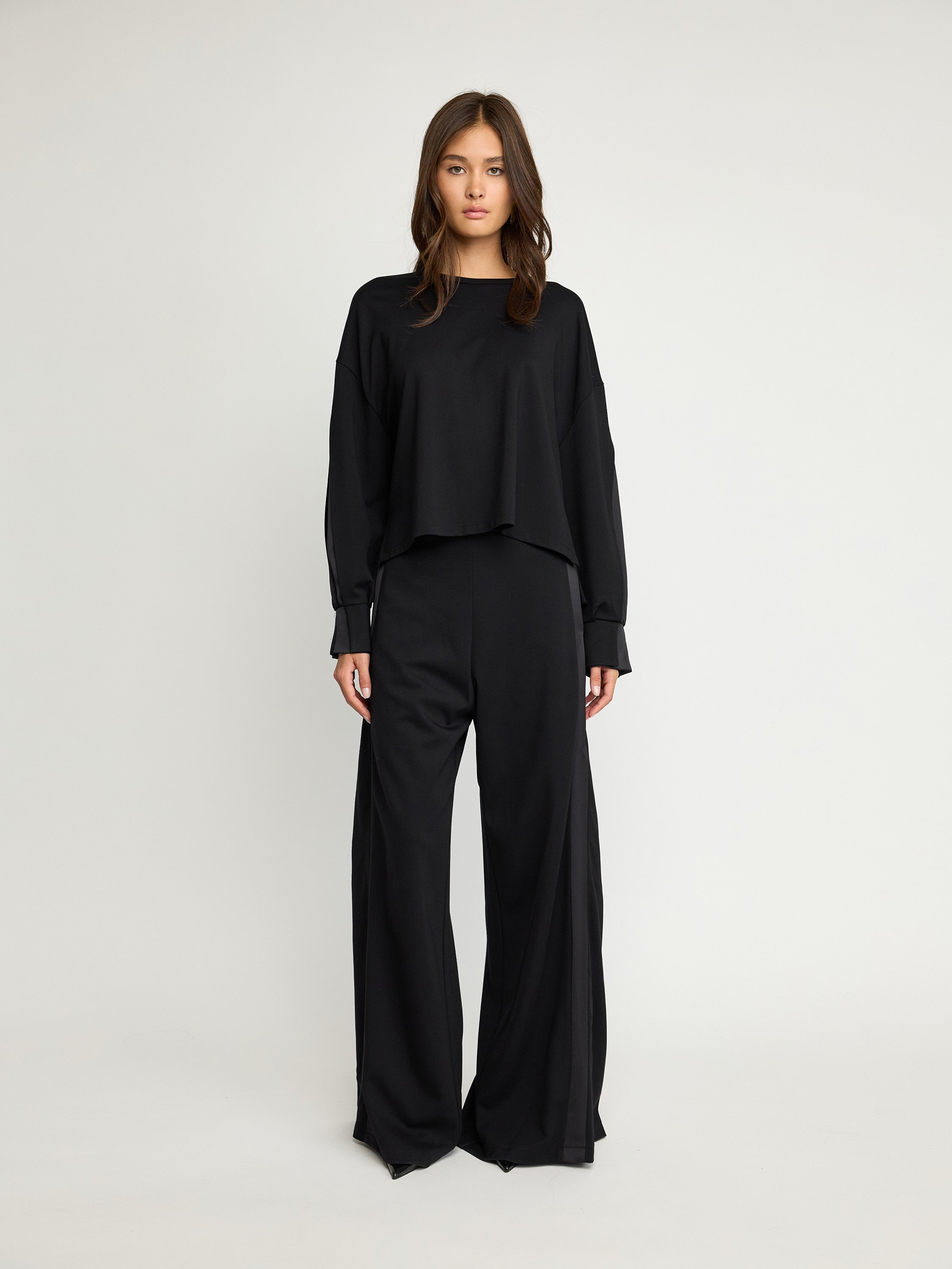 Long-Sleeve Blouse with Satin Detail