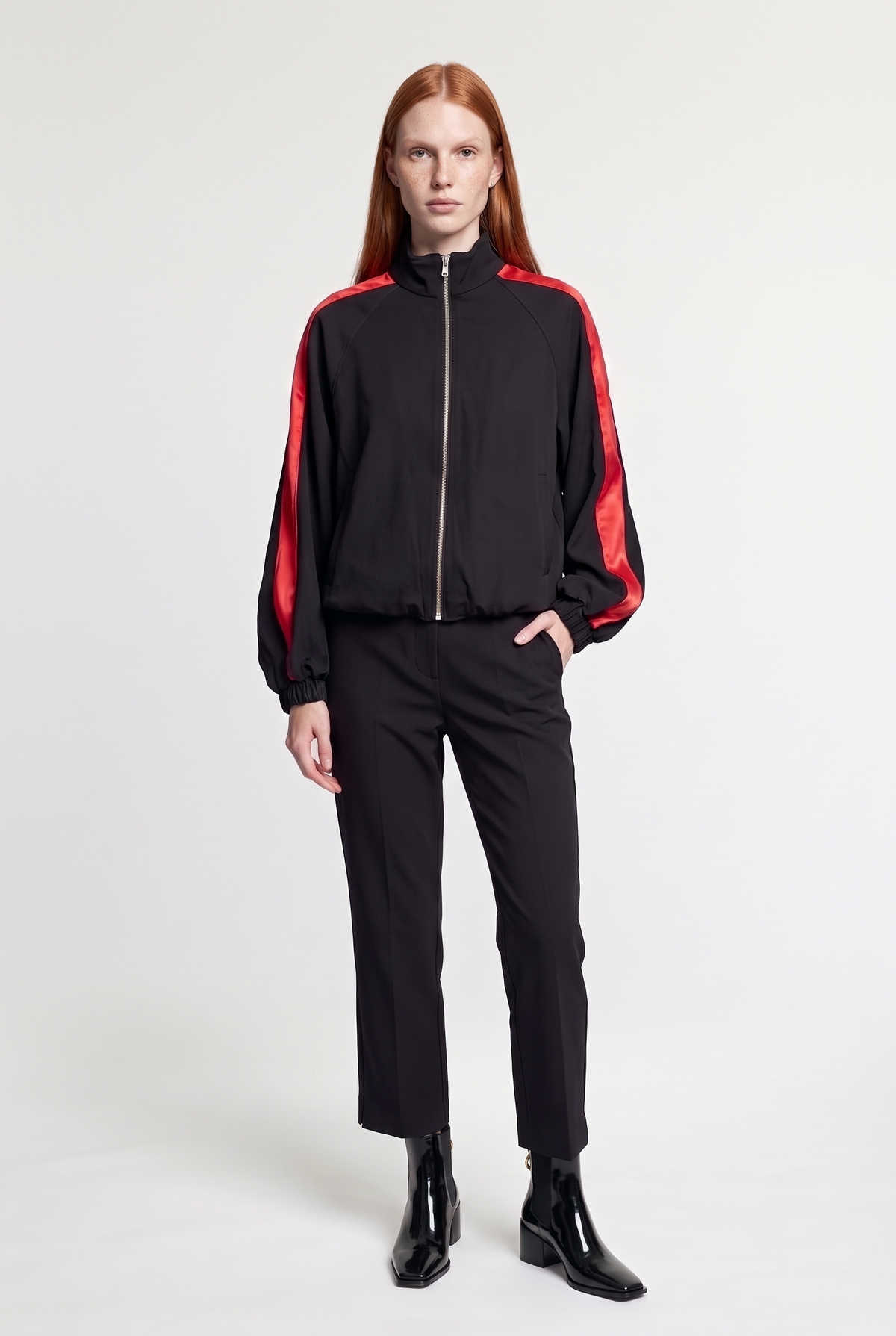 Red-stripe track jacket - Black - front view