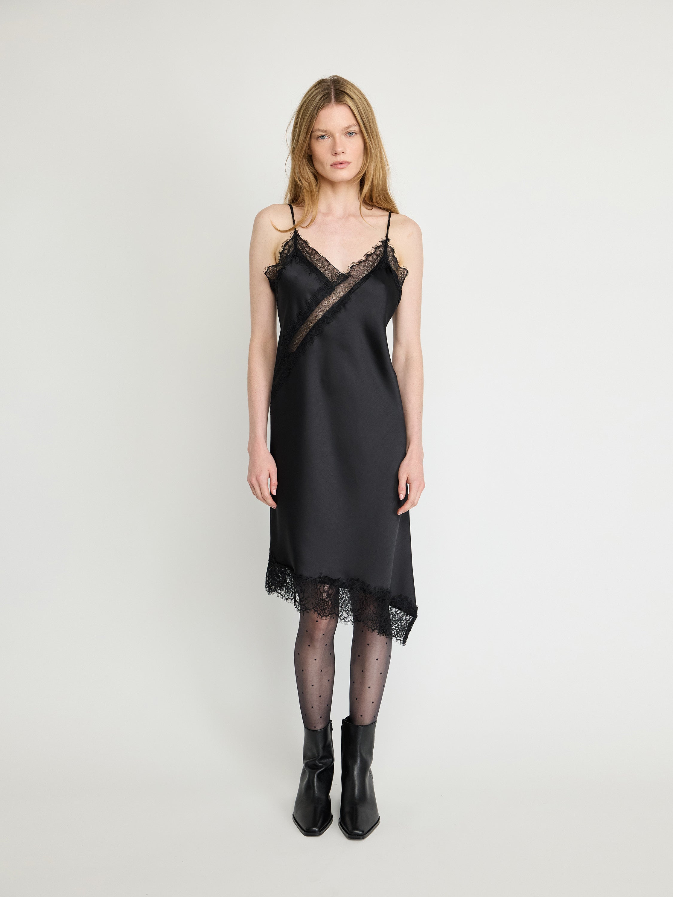 Satin Lace-Trim Slip Dress