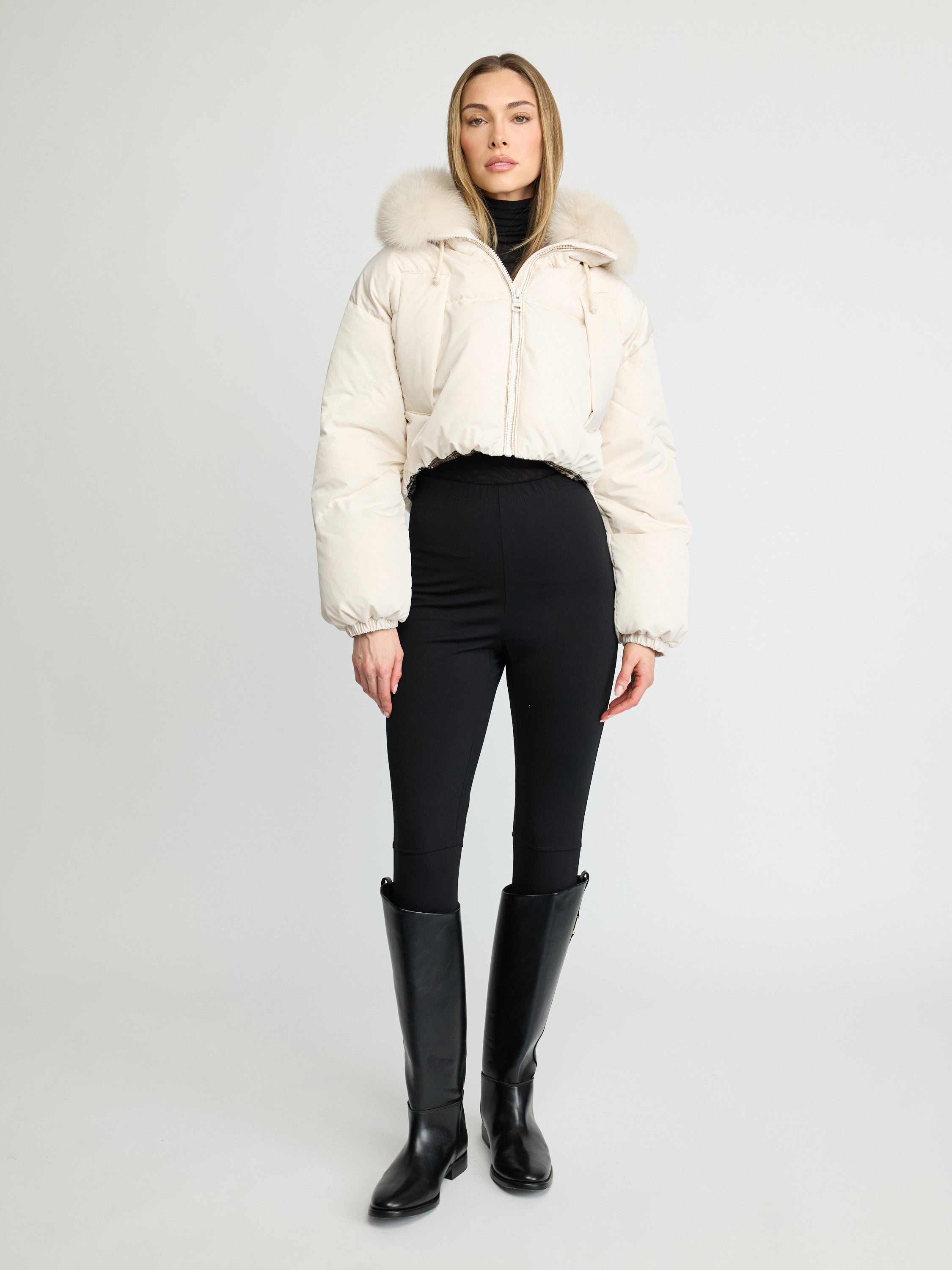 Fur-Trim Cropped Puffer