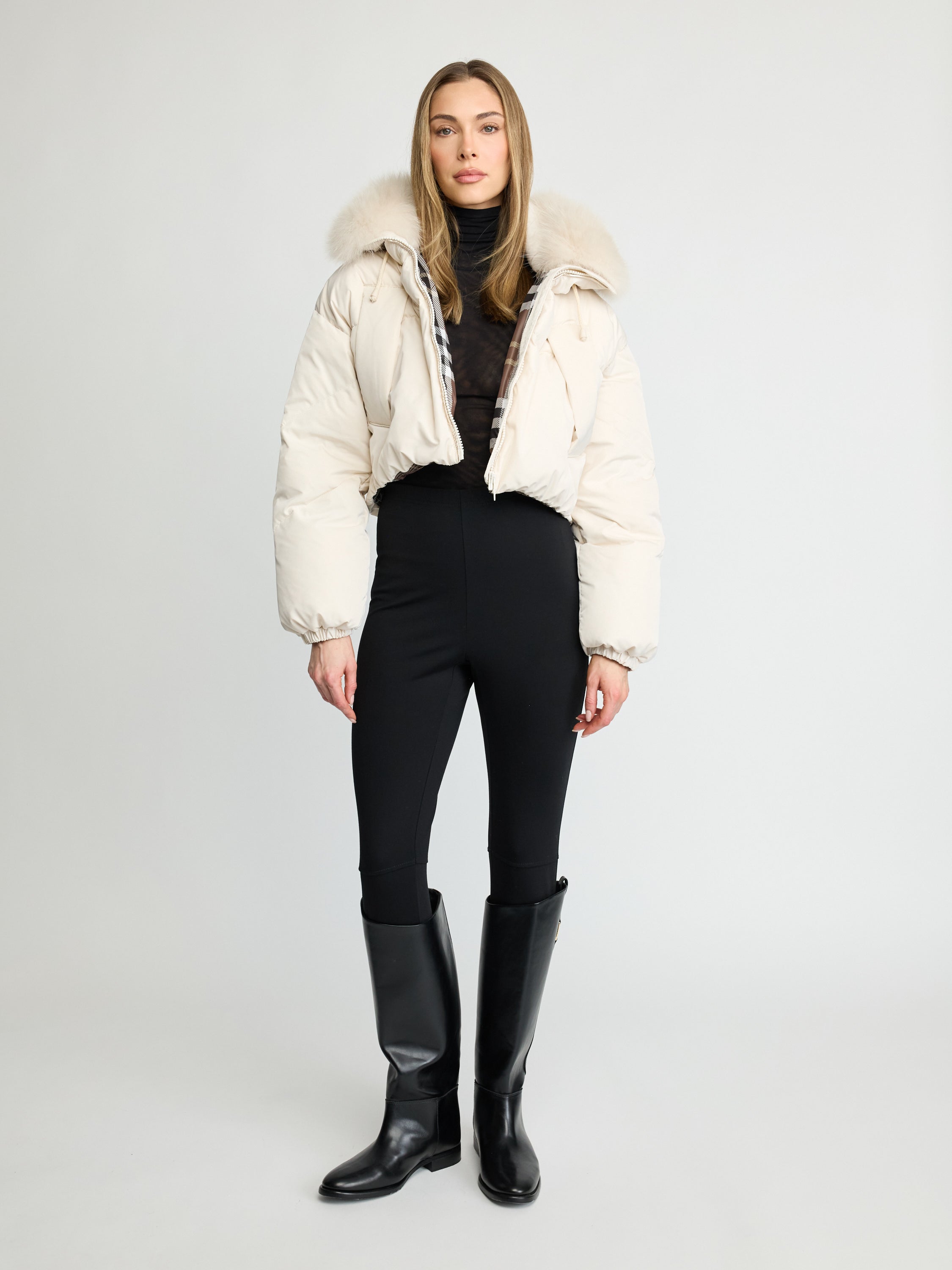 Fur-Trim Cropped Puffer