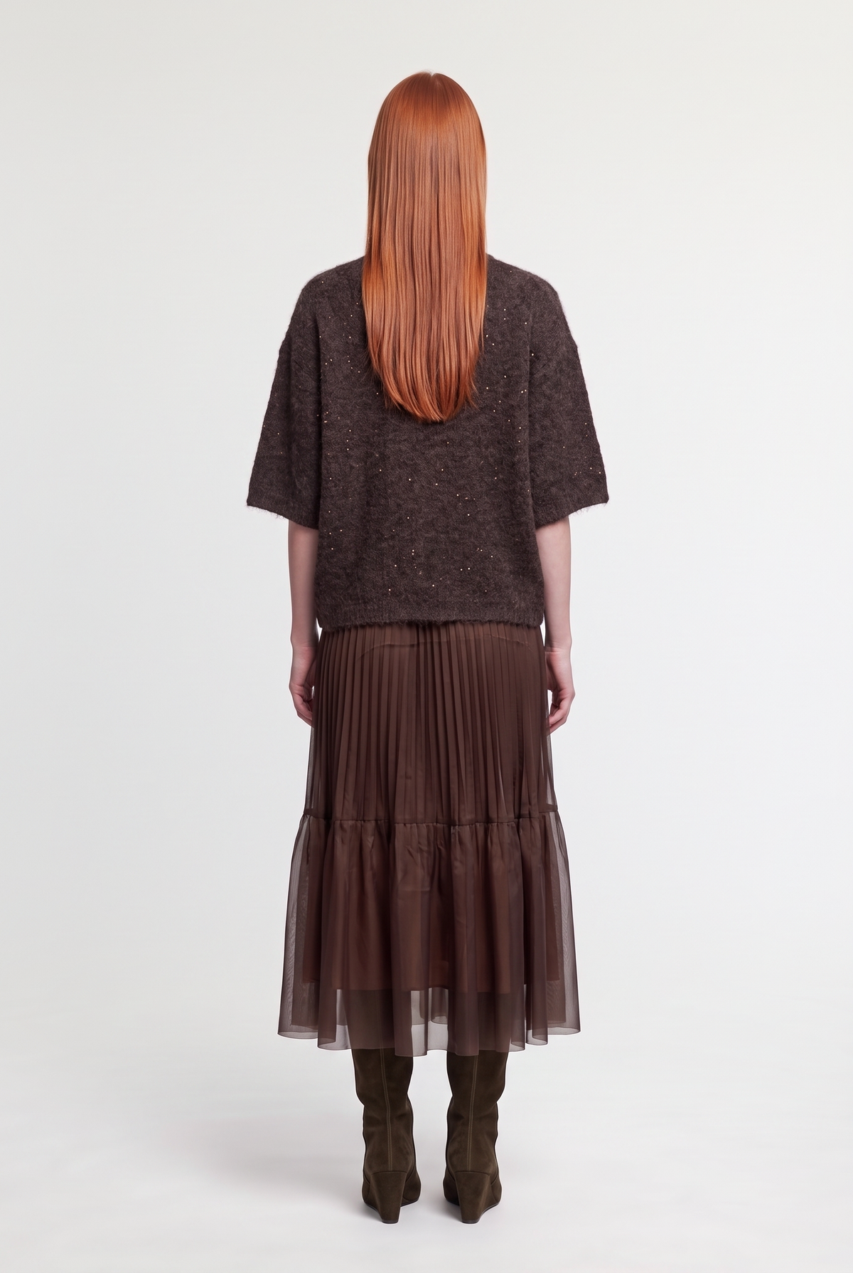 Pleated maxi skirt - Brown - back view