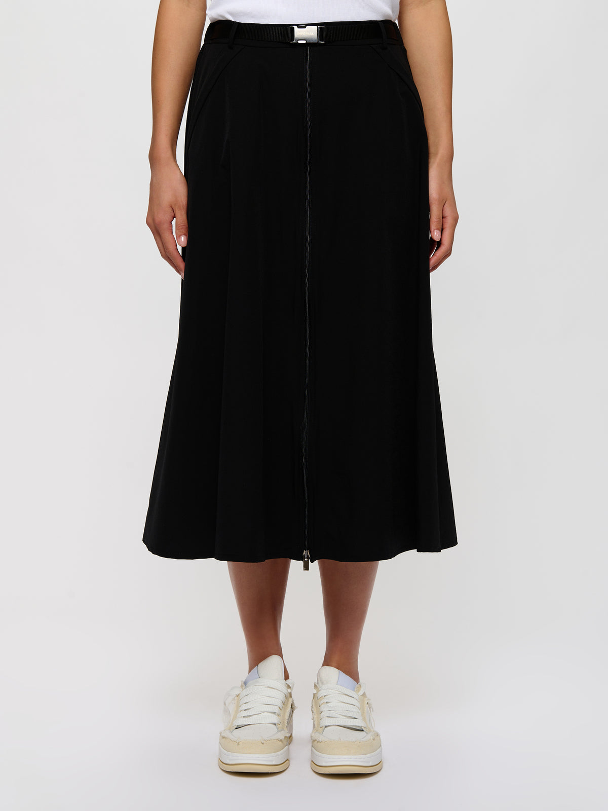 A-line Belted Nylon Skirt