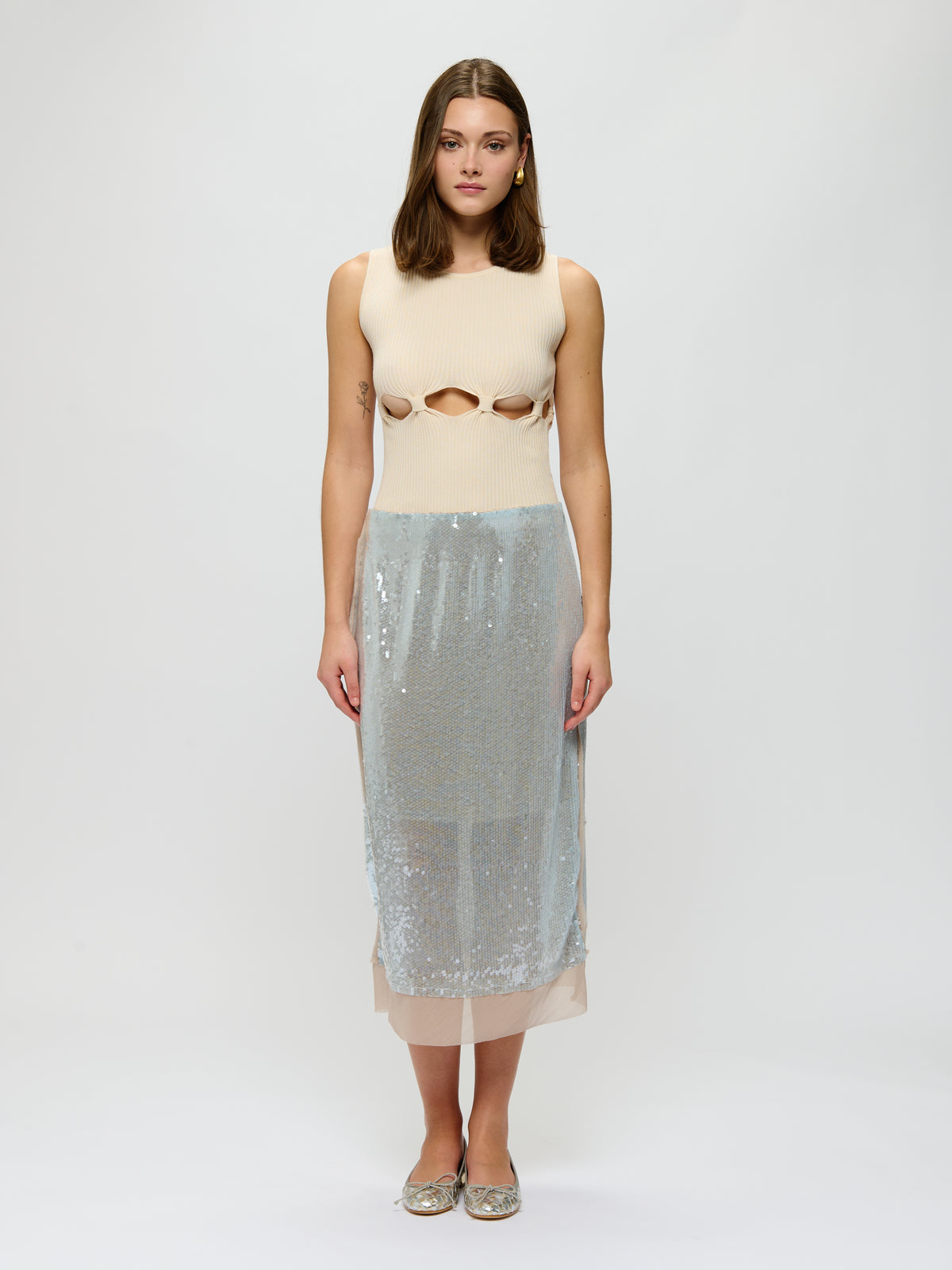 Sheer Trim Sequin Skirt