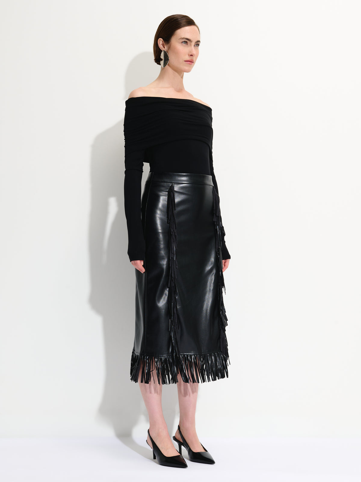 Vegan Leather Fringed Skirt