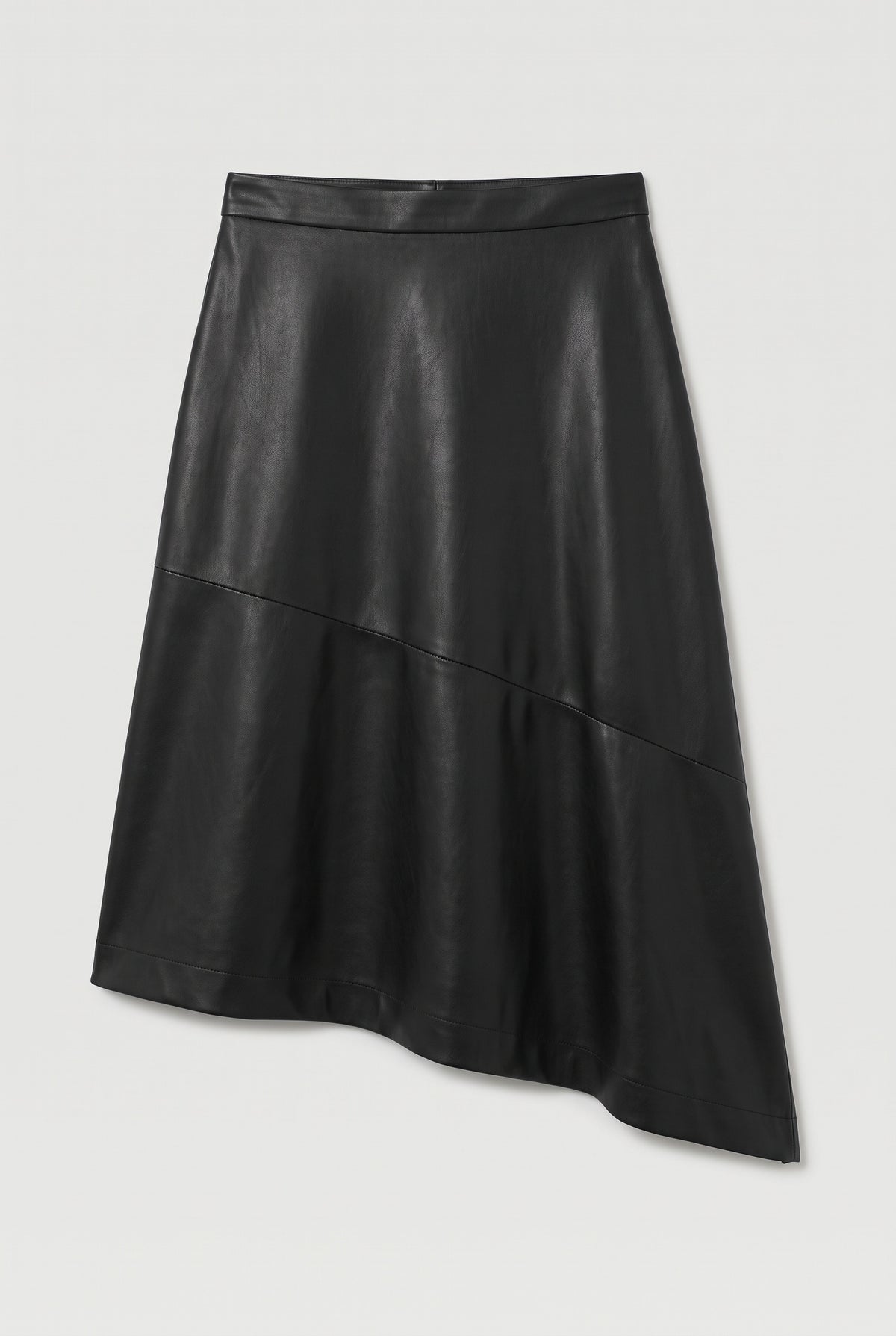 Asymmetrical Leather Midi Skirt - Black - flat lay