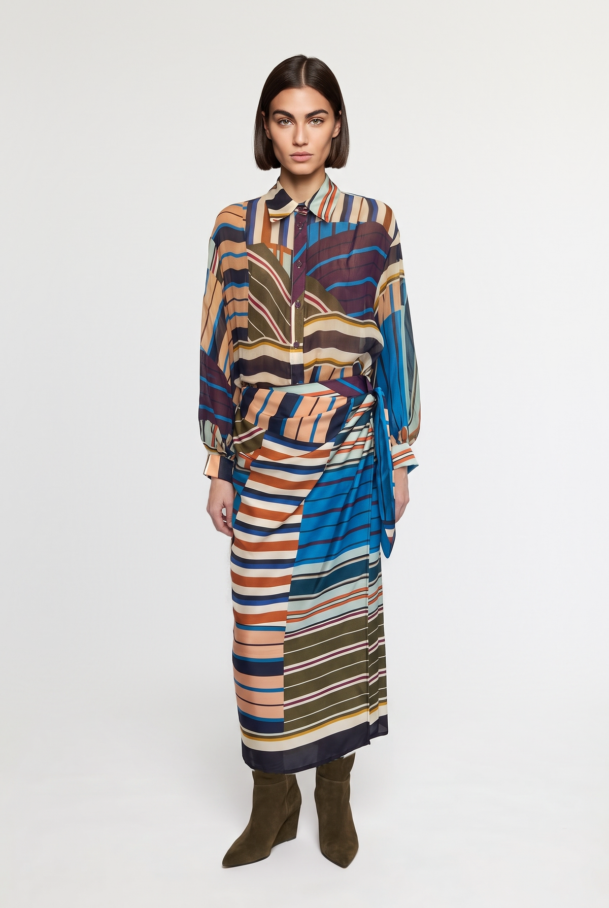 Geometric Print Midi Skirt - Multi - front view