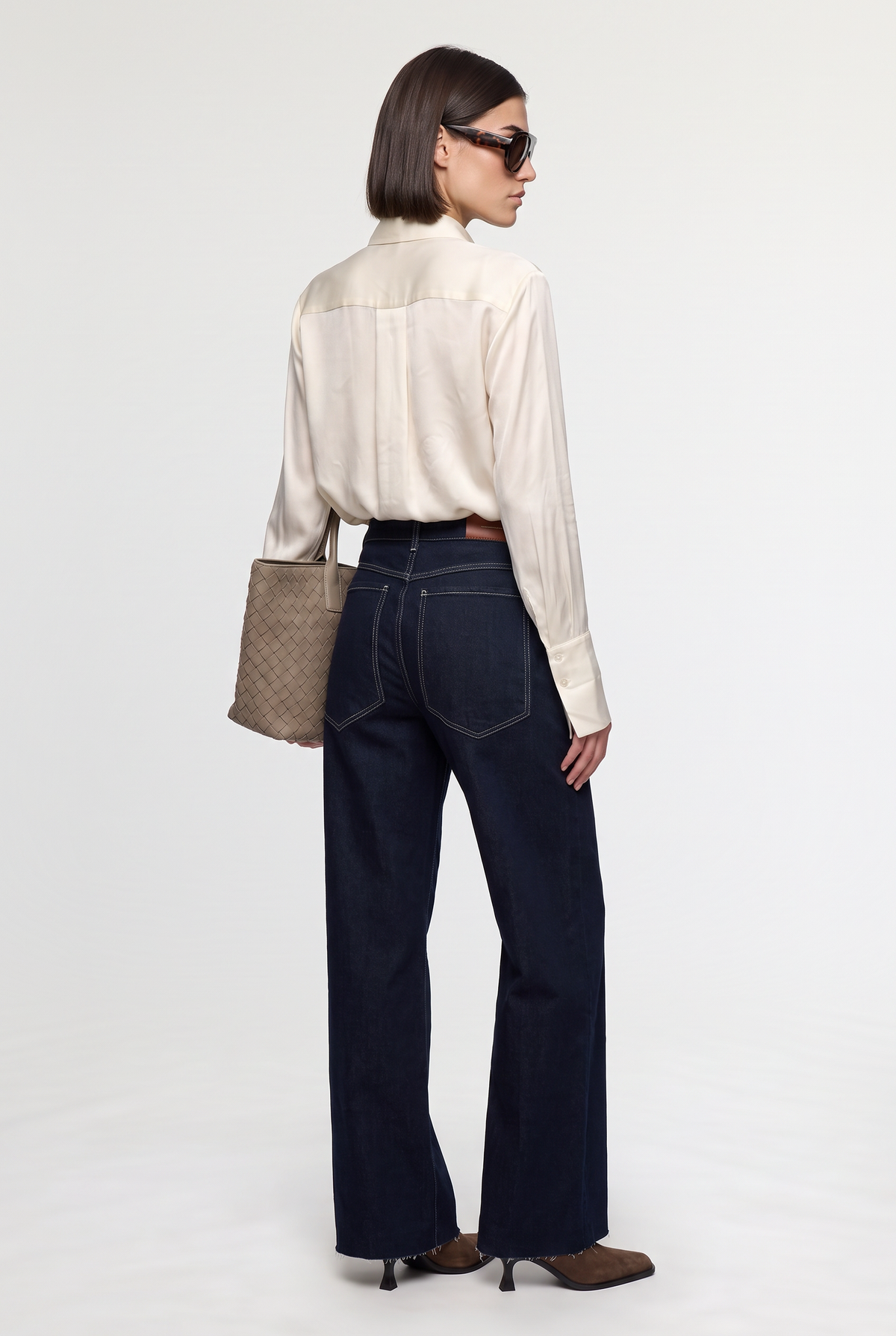 Panelled Wide-Leg Jeans - Blue - styled look, back view