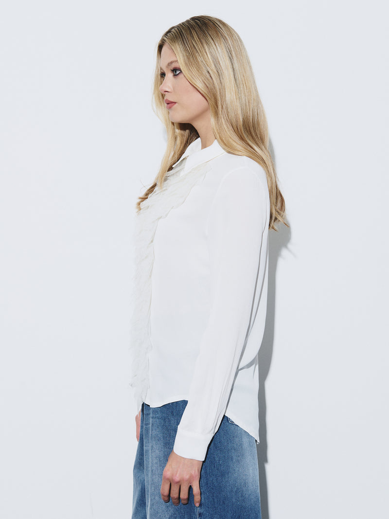 Front ruffle detail blouse