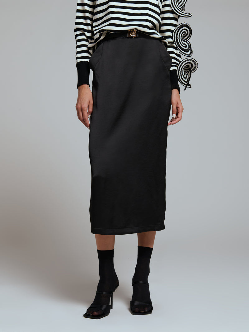 Belted midi pencil skirt