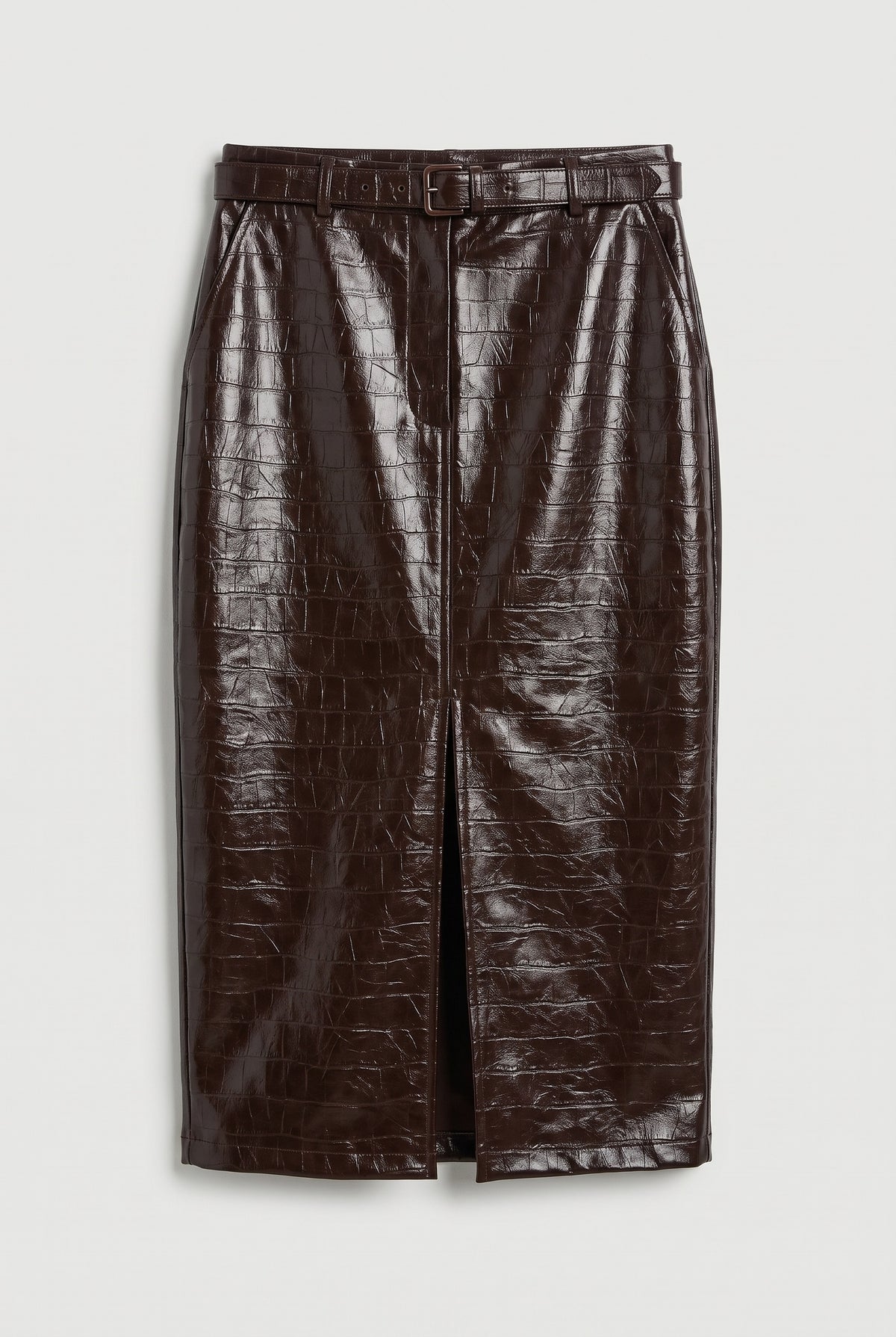 Croc midi pencil skirt - Brown - flat lay