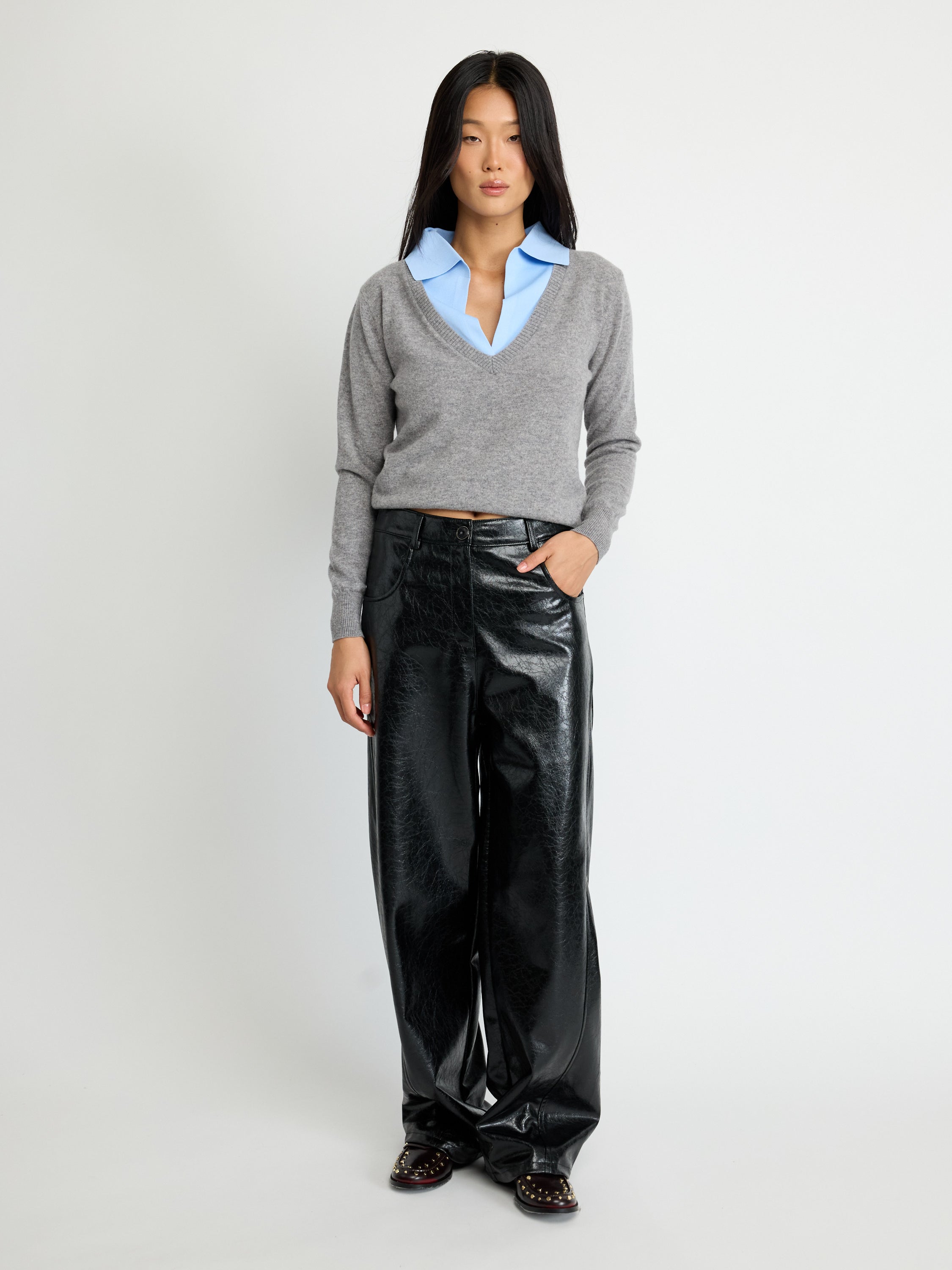 High-Shine Faux Leather Straight Pants