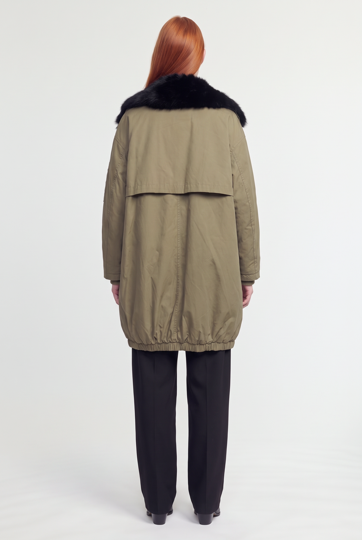 Black Faux-Fur Trim Olive Parka - Black - back view