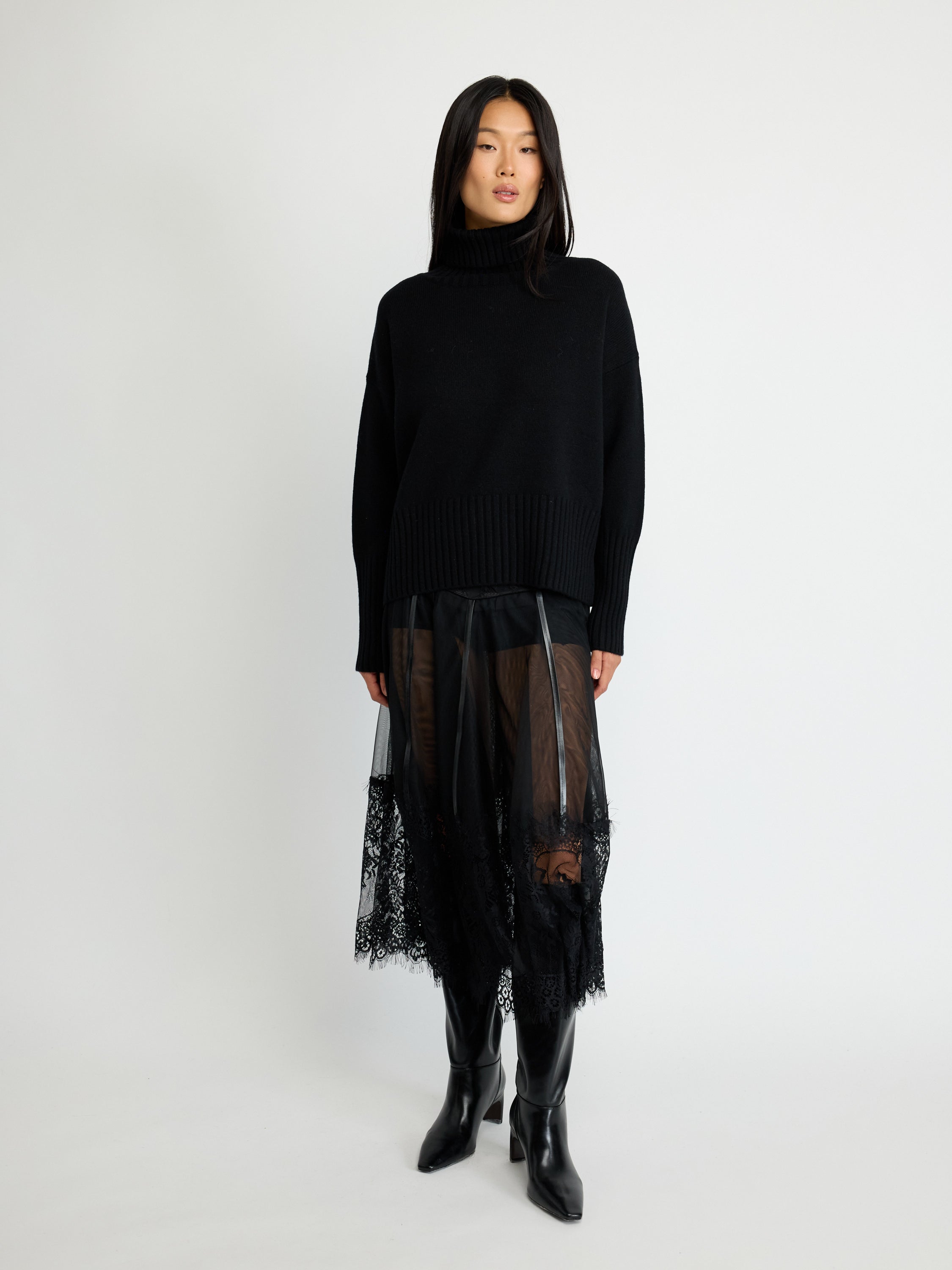 Sheer Lace Midi Skirt