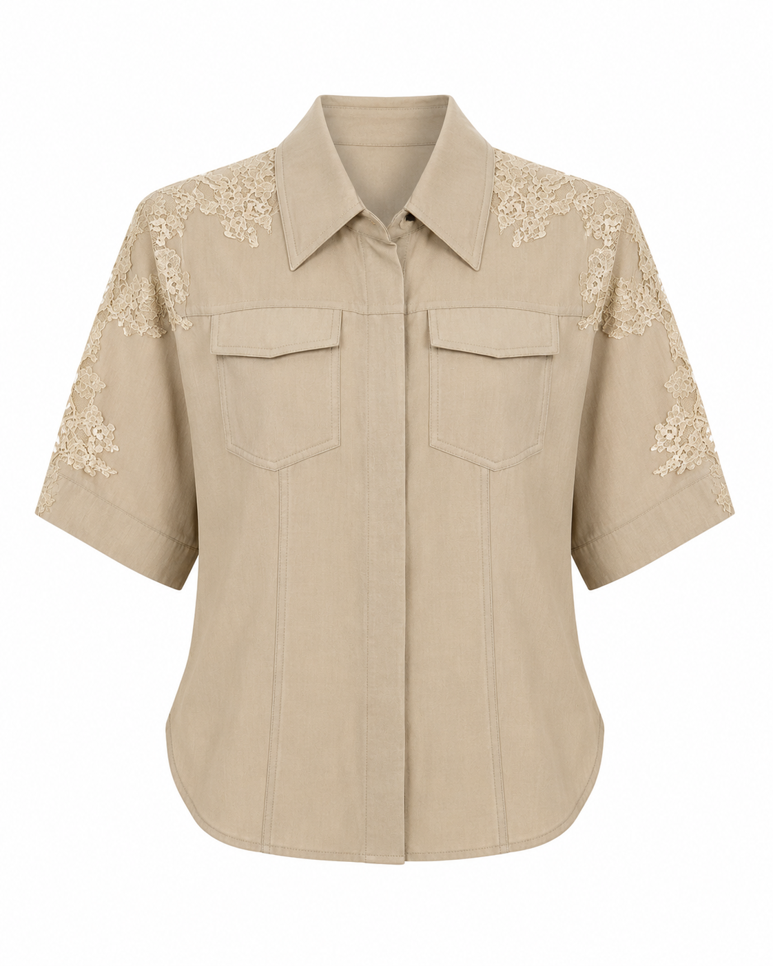 Lace Detail Short-Sleeve Shirt