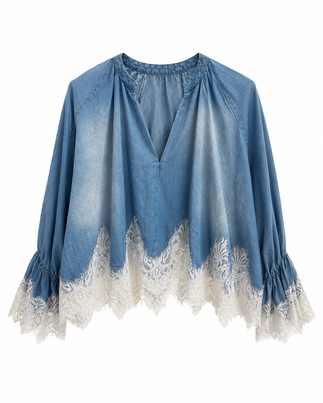 Lace Trim Chambray Blouse