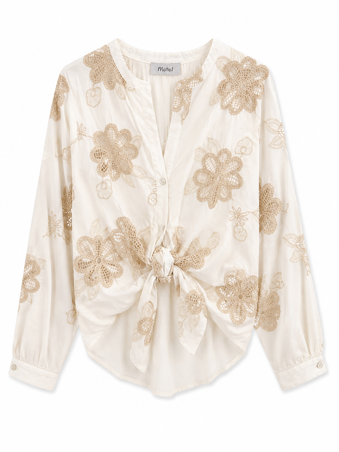 Floral Embroidered Tie-Front Blouse