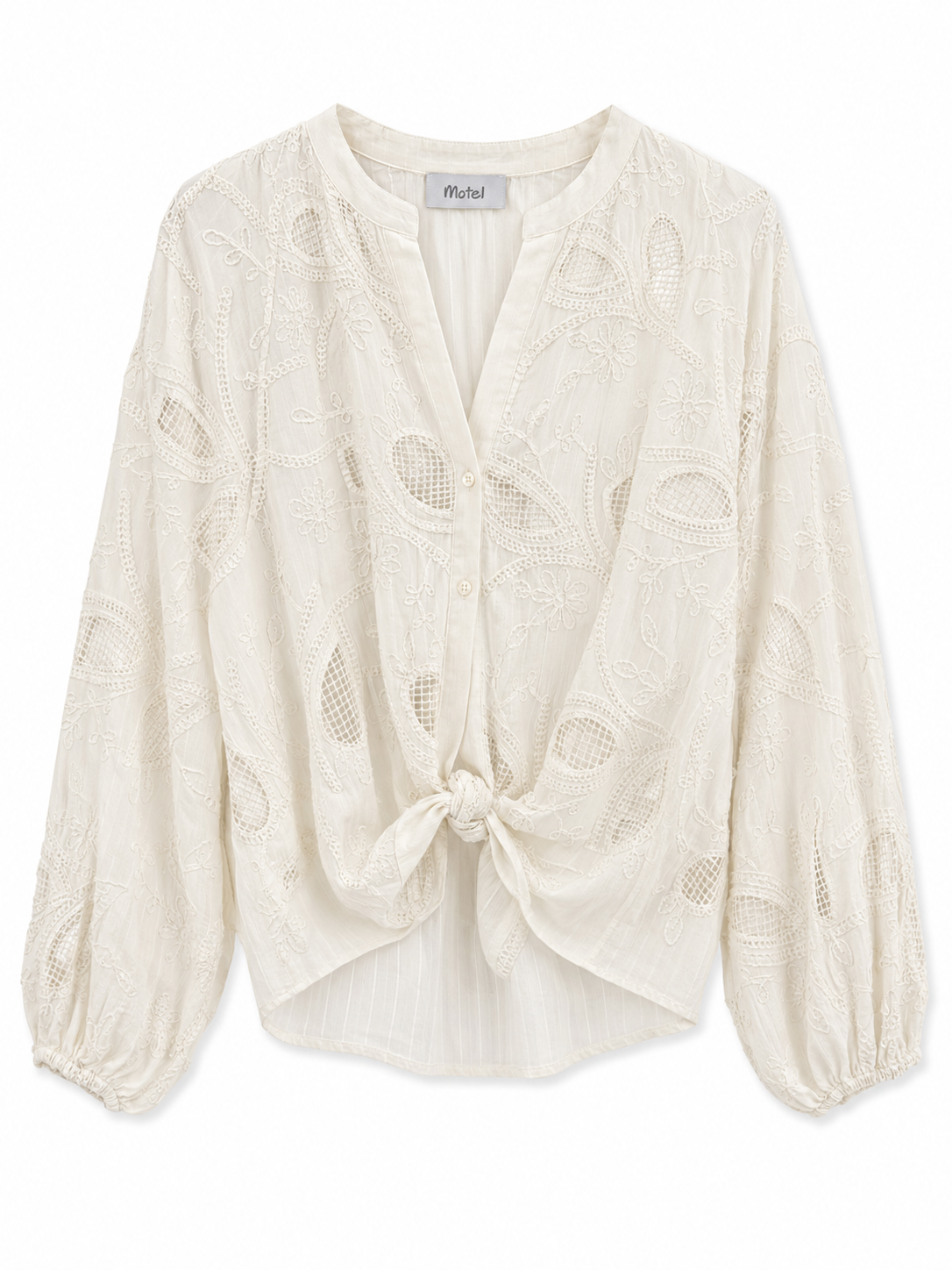 Embroidered Tie-Front Blouse