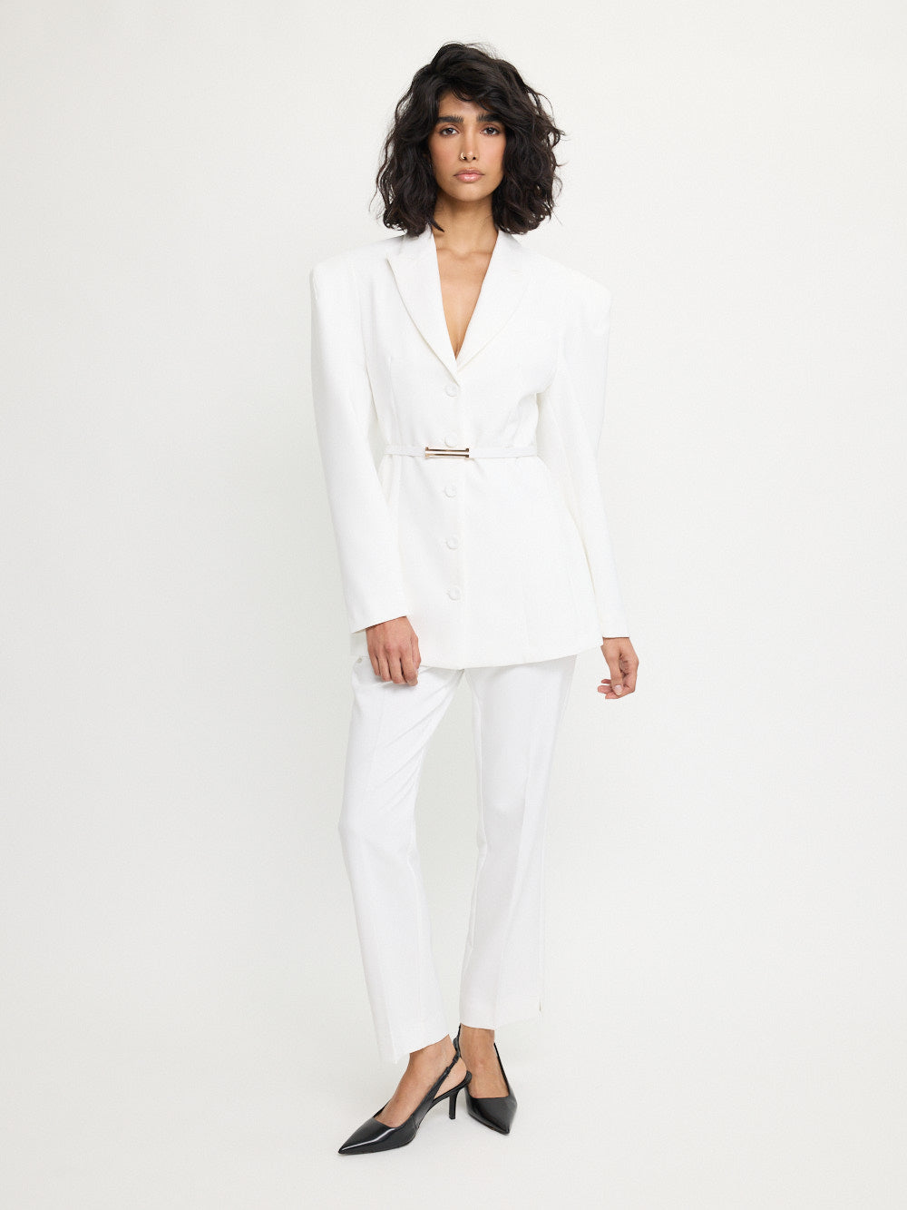Long Belted Blazer Off-White