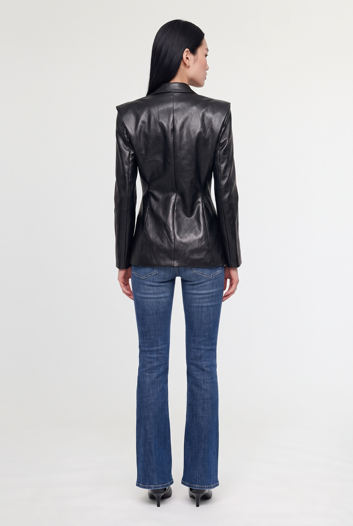 Leather Tailored Blazer - Black - back view