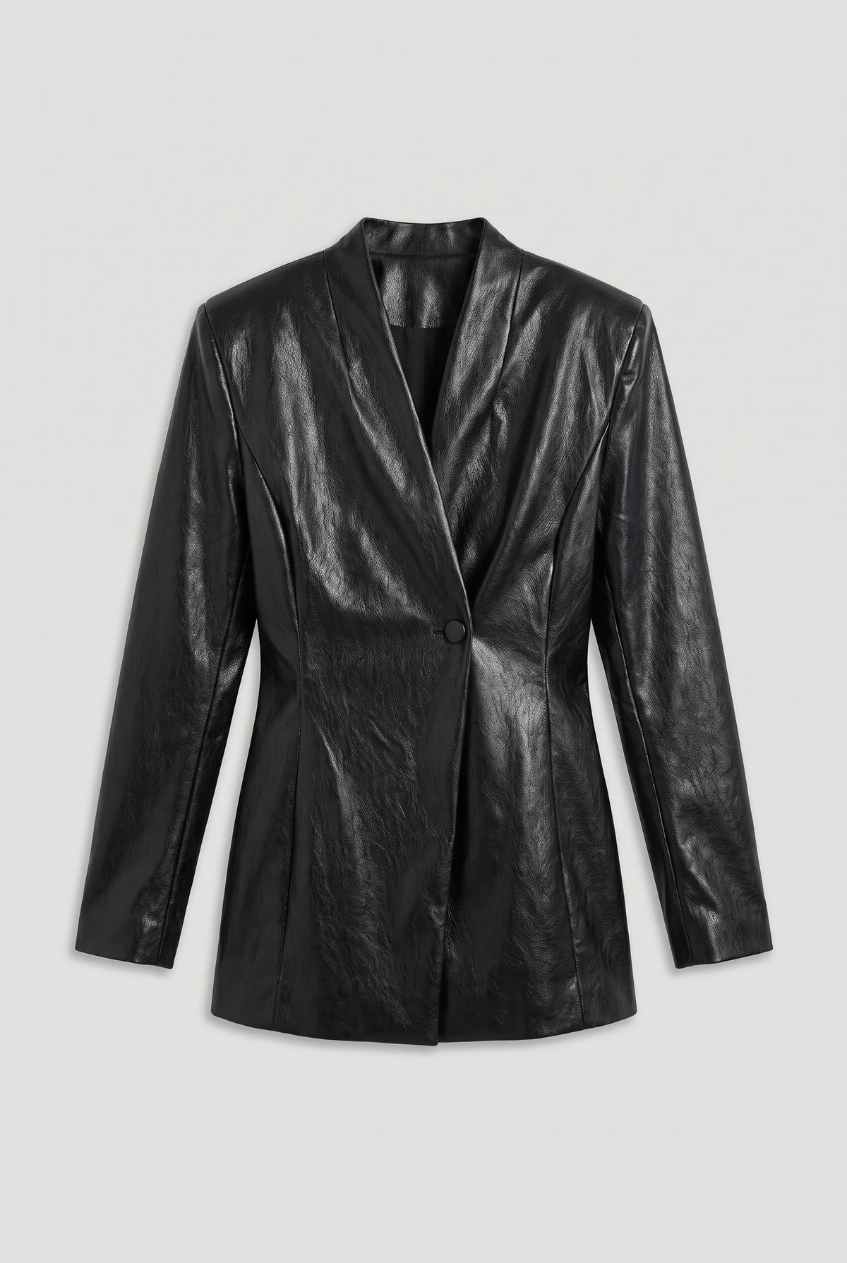 Leather Tailored Blazer - Black - flat lay