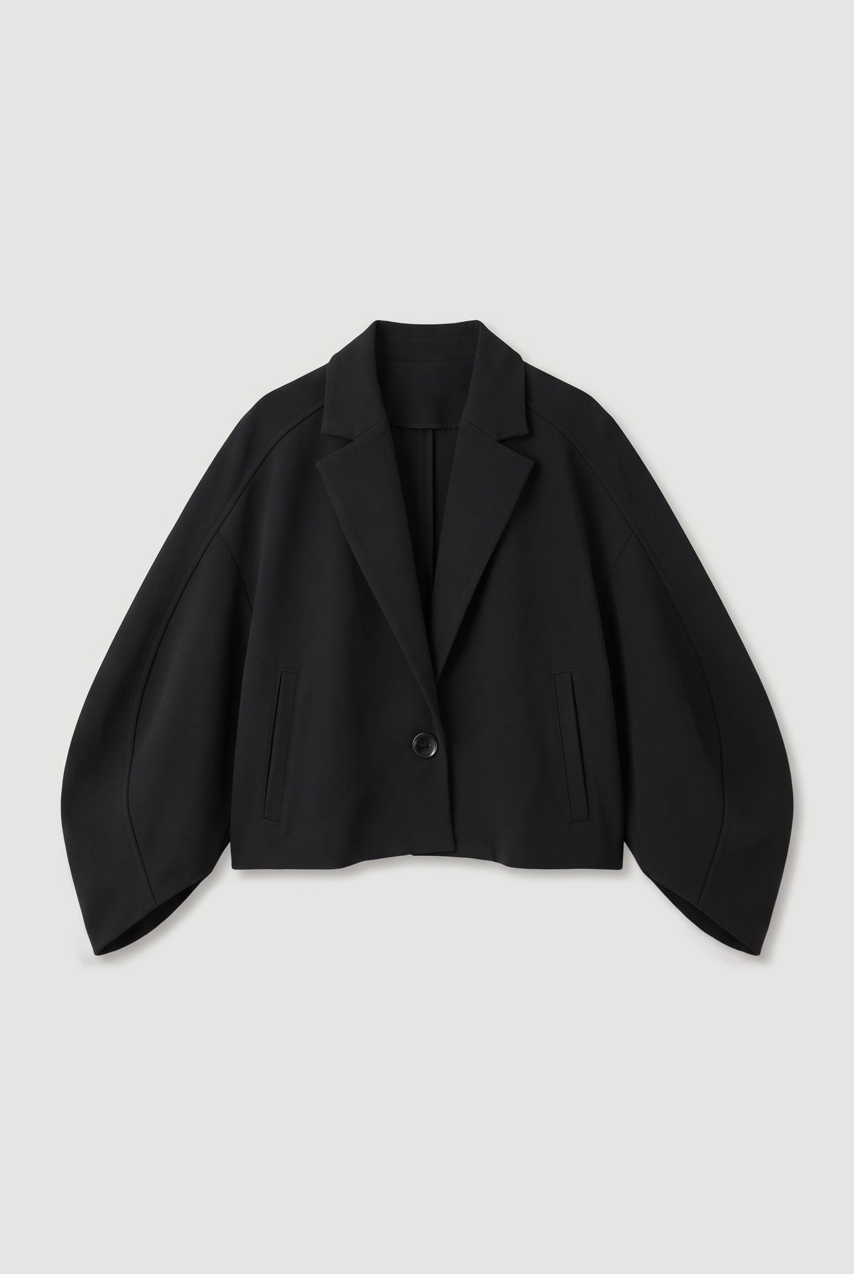 Balloon-Sleeve Cropped Blazer - Black - flat lay