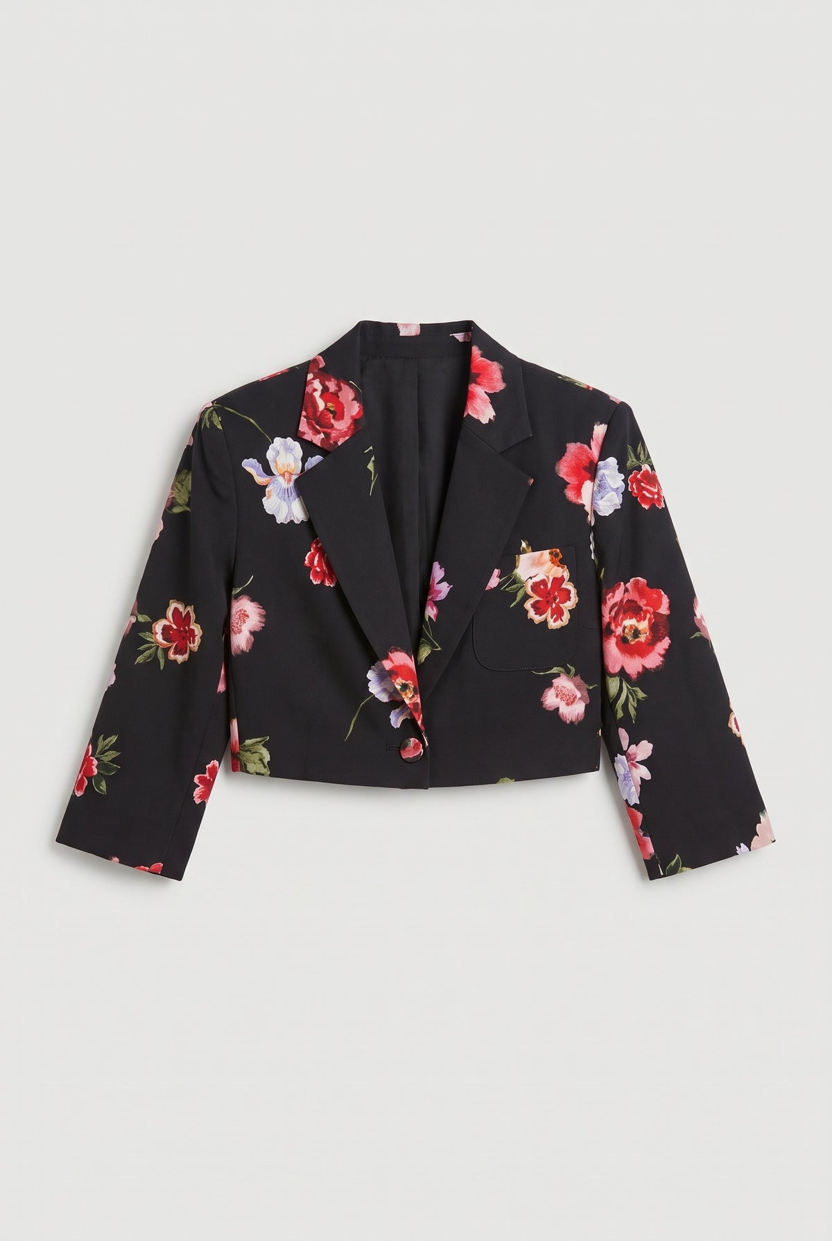 Floral Print Crooped Blazer - Multi - flat lay