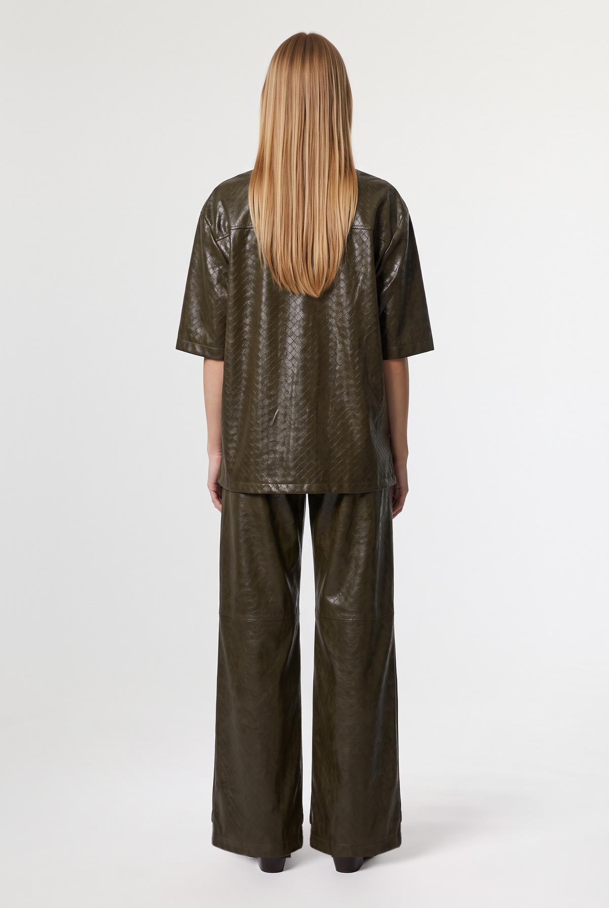 Woven-effect faux-leather shirt - Military - back view