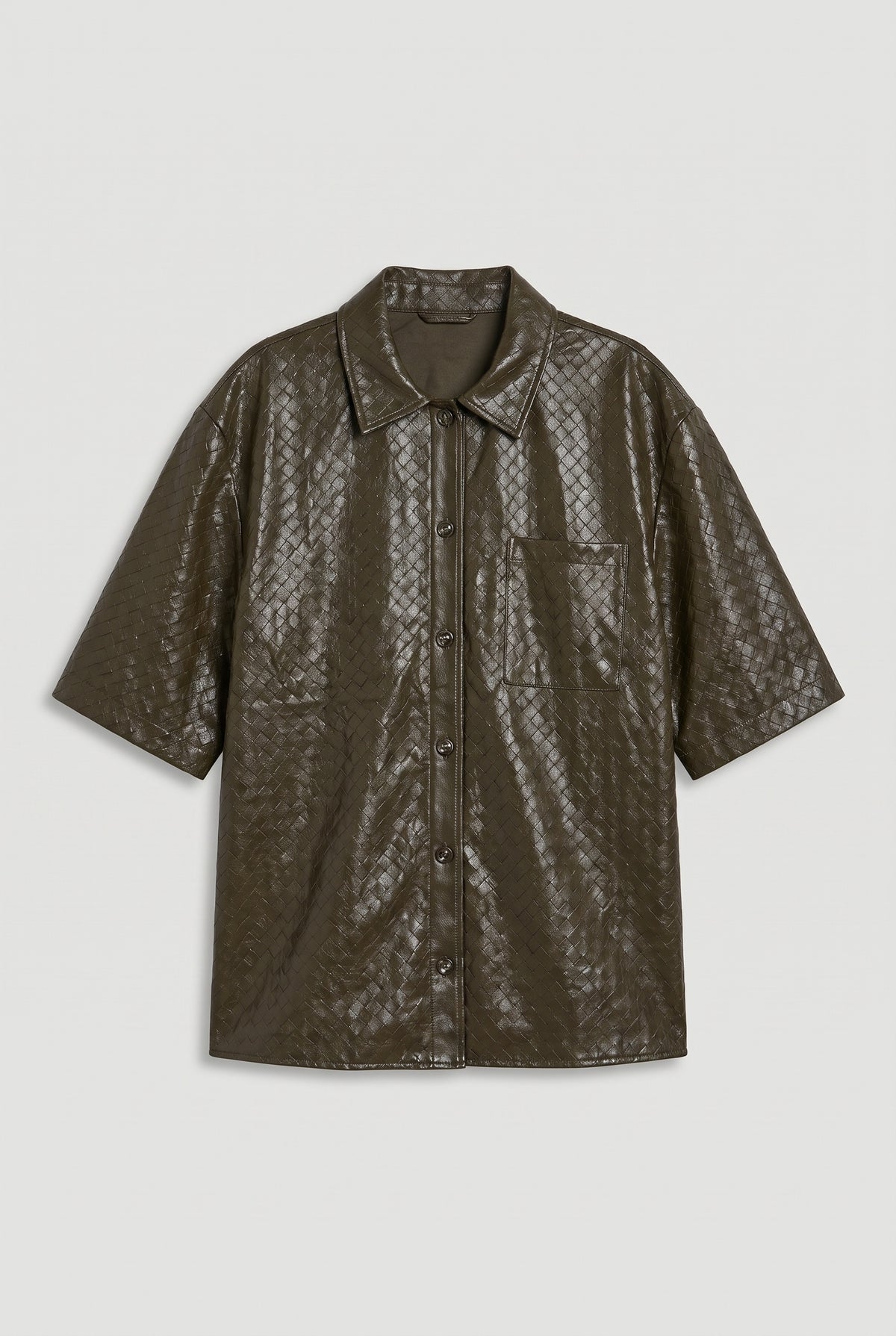 Woven-effect faux-leather shirt - Military - flat lay