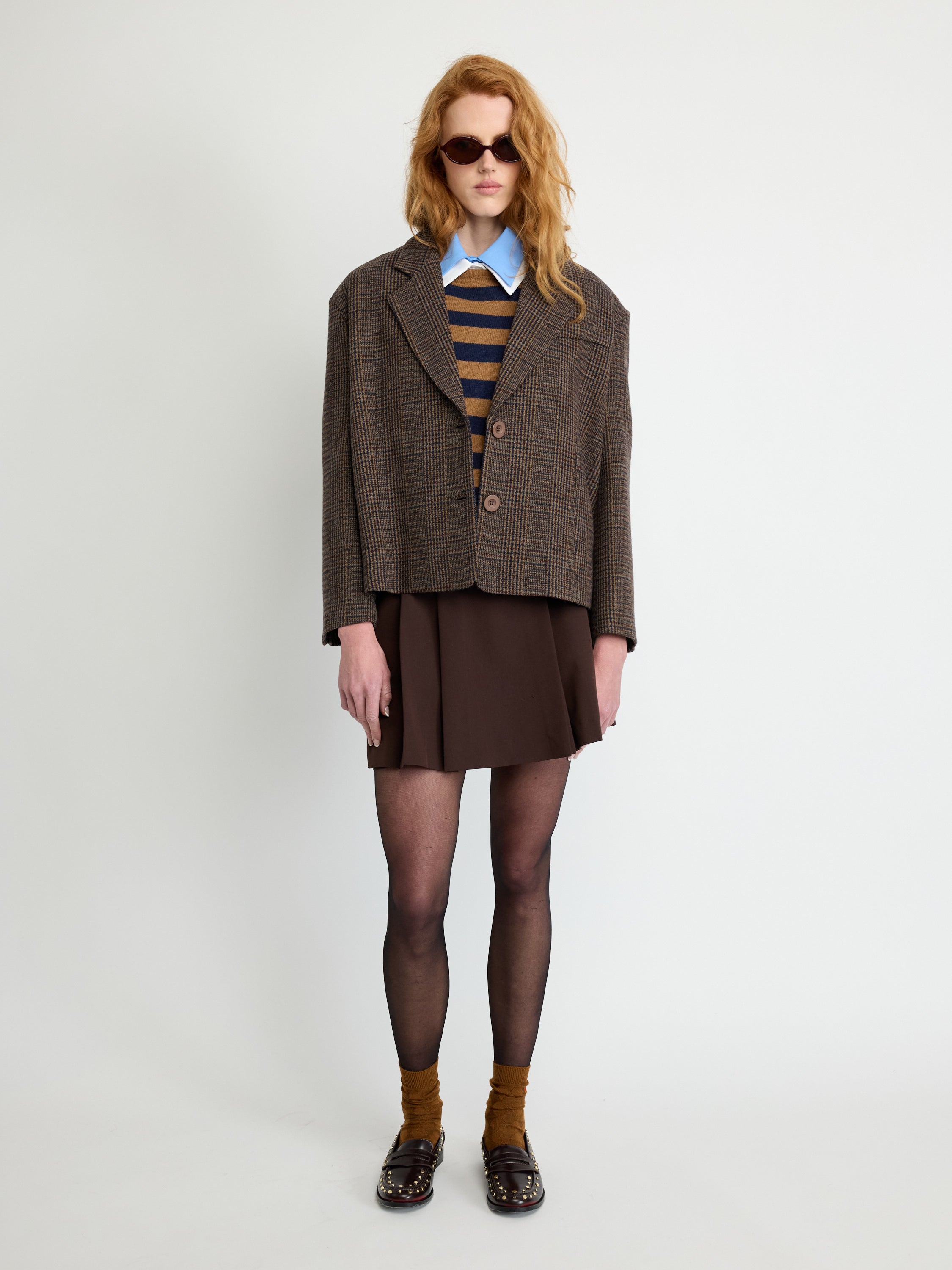 Cropped Checked Blazer