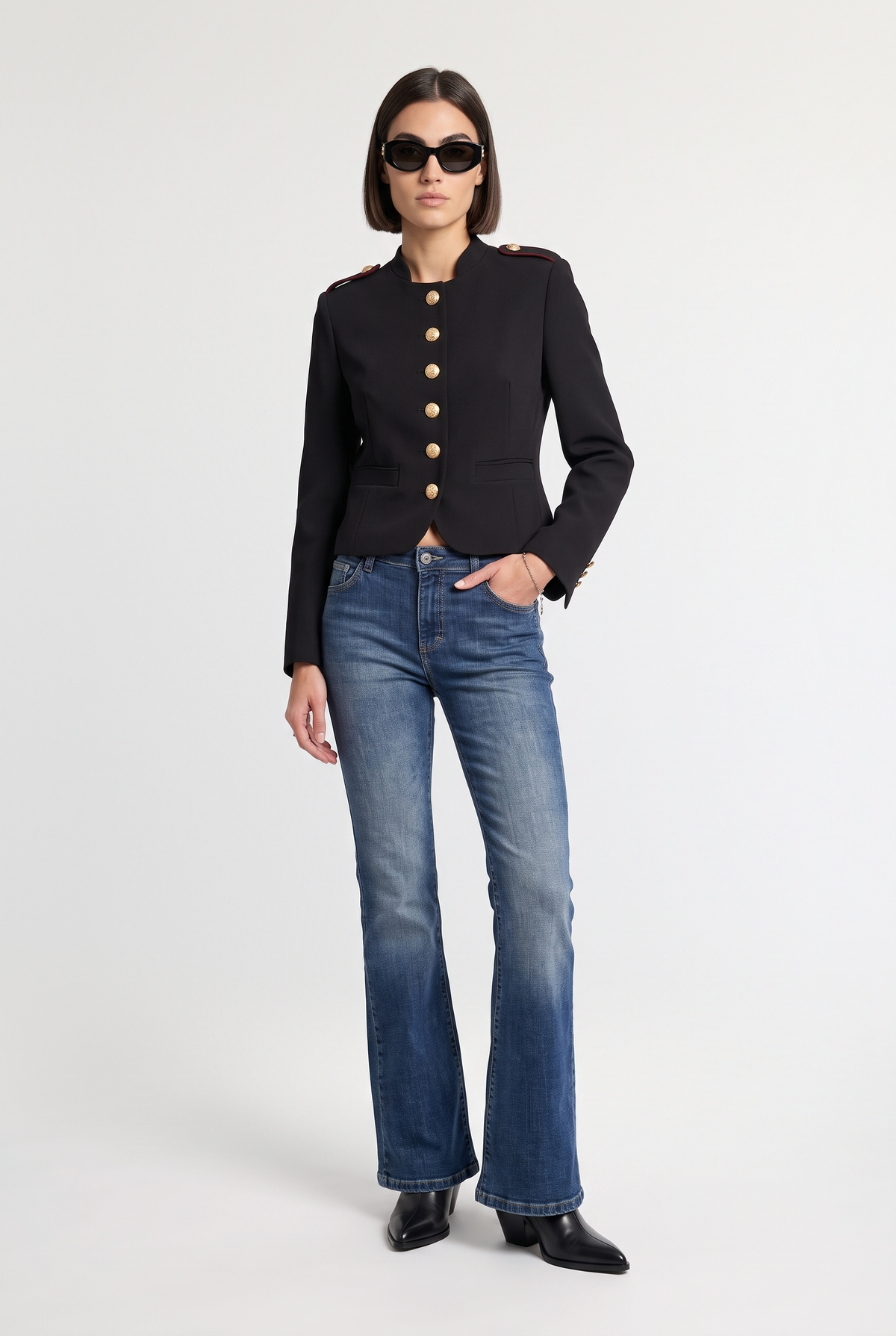 Military-Inspired Tailored Blazer - Black - front view