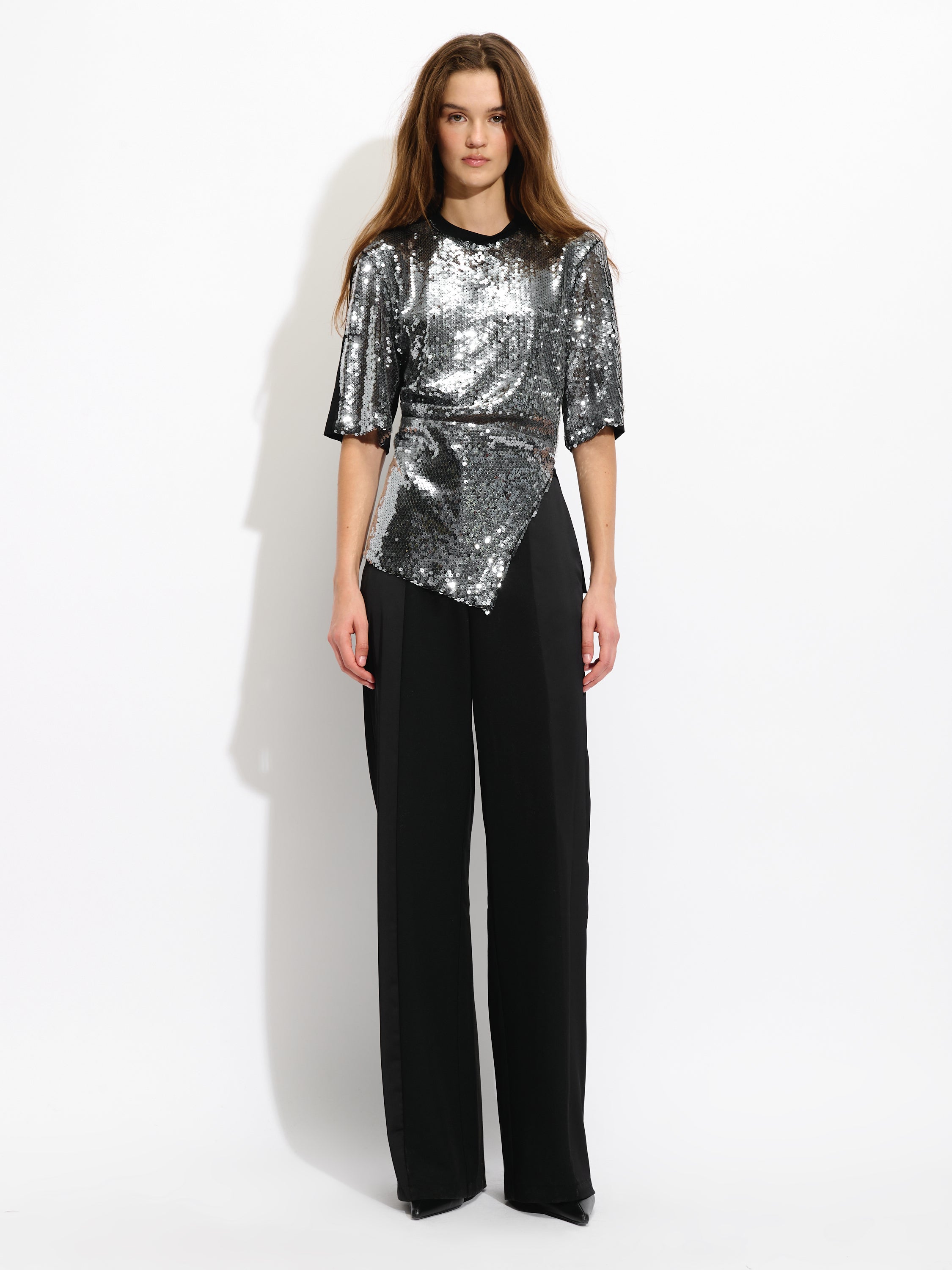 Asymmetrical Sequin Top S Black