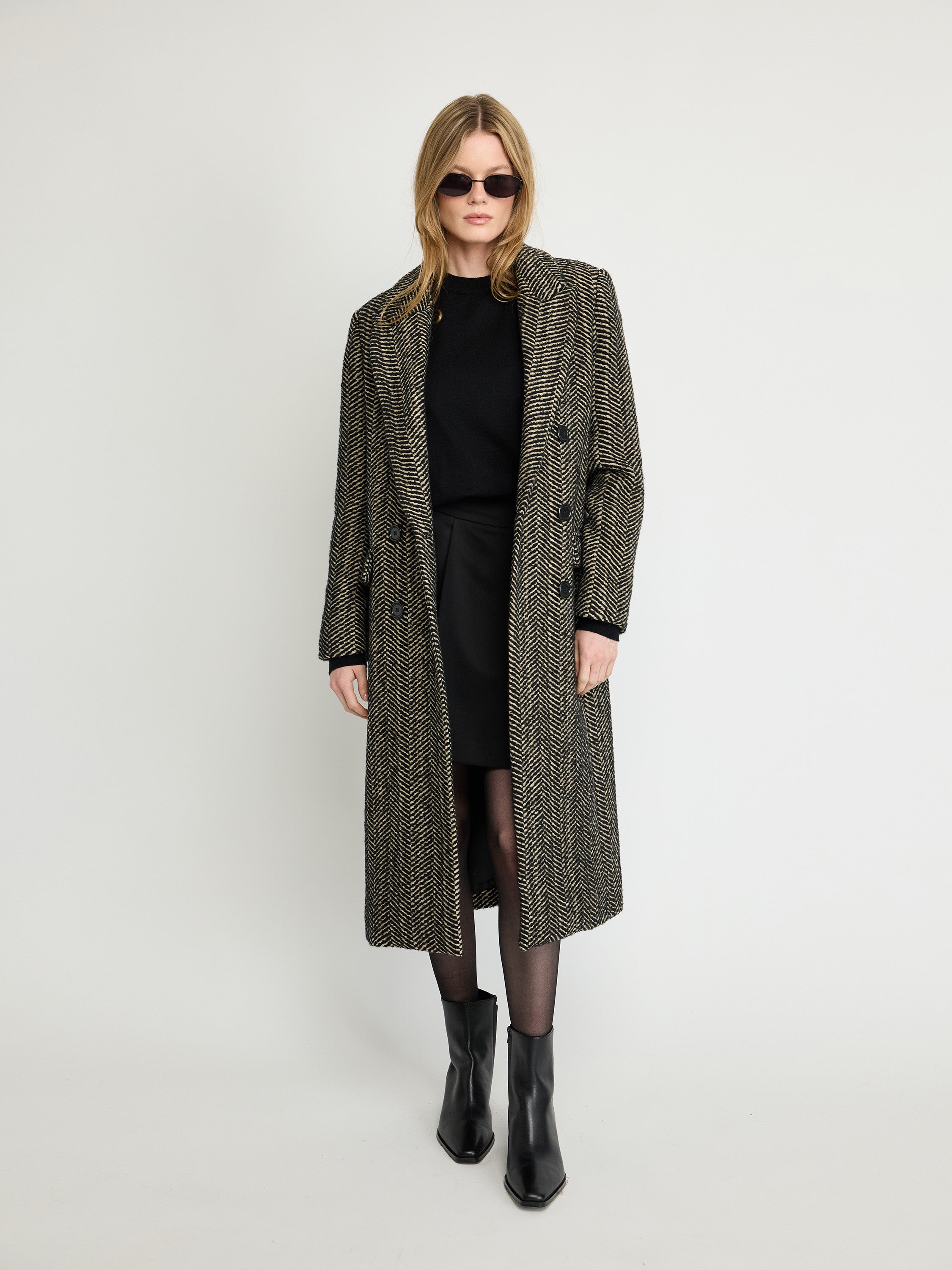 Herringbone Tailored Long Coat