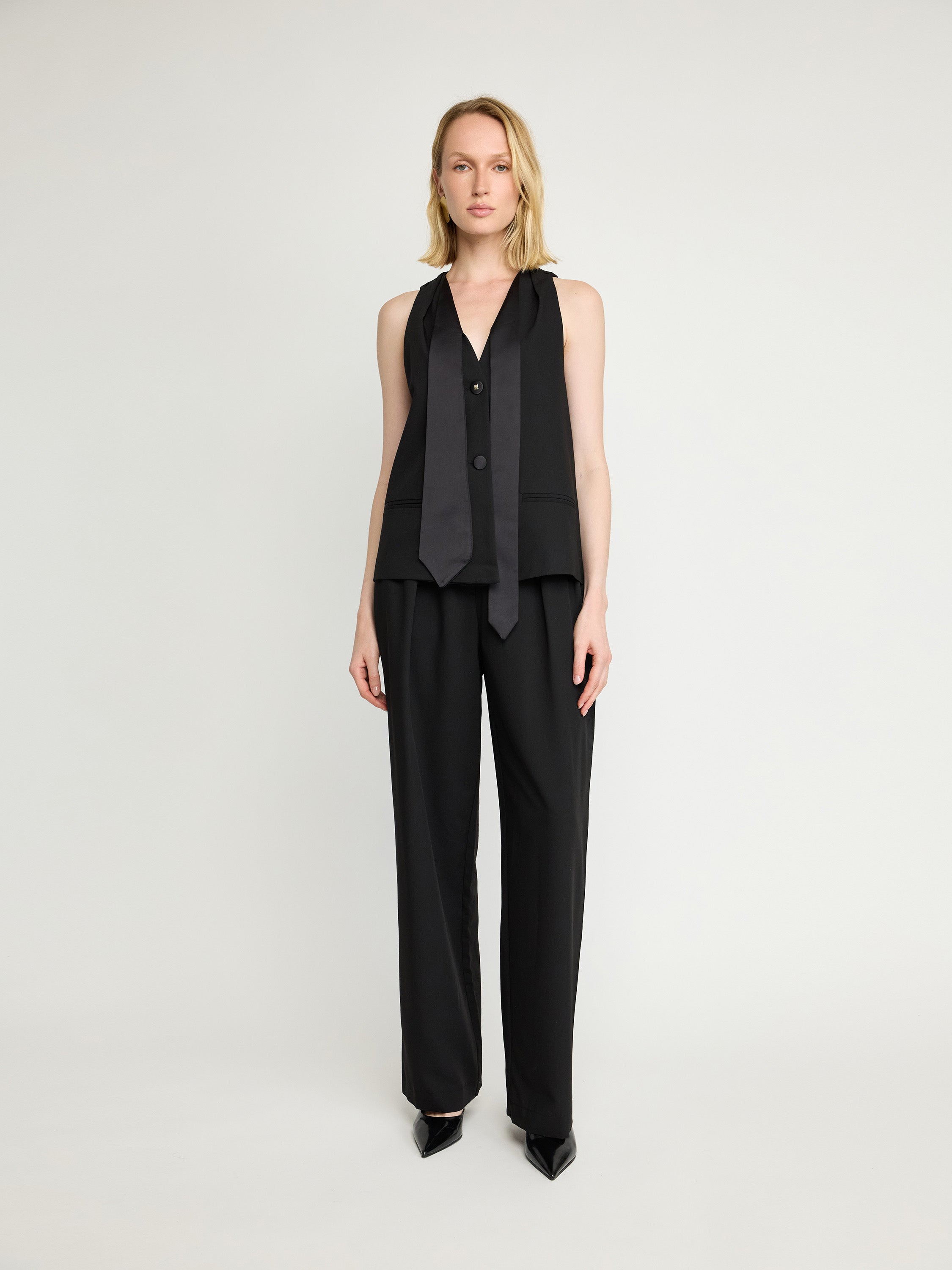 Tailored Vest with Satin Lapel Detail