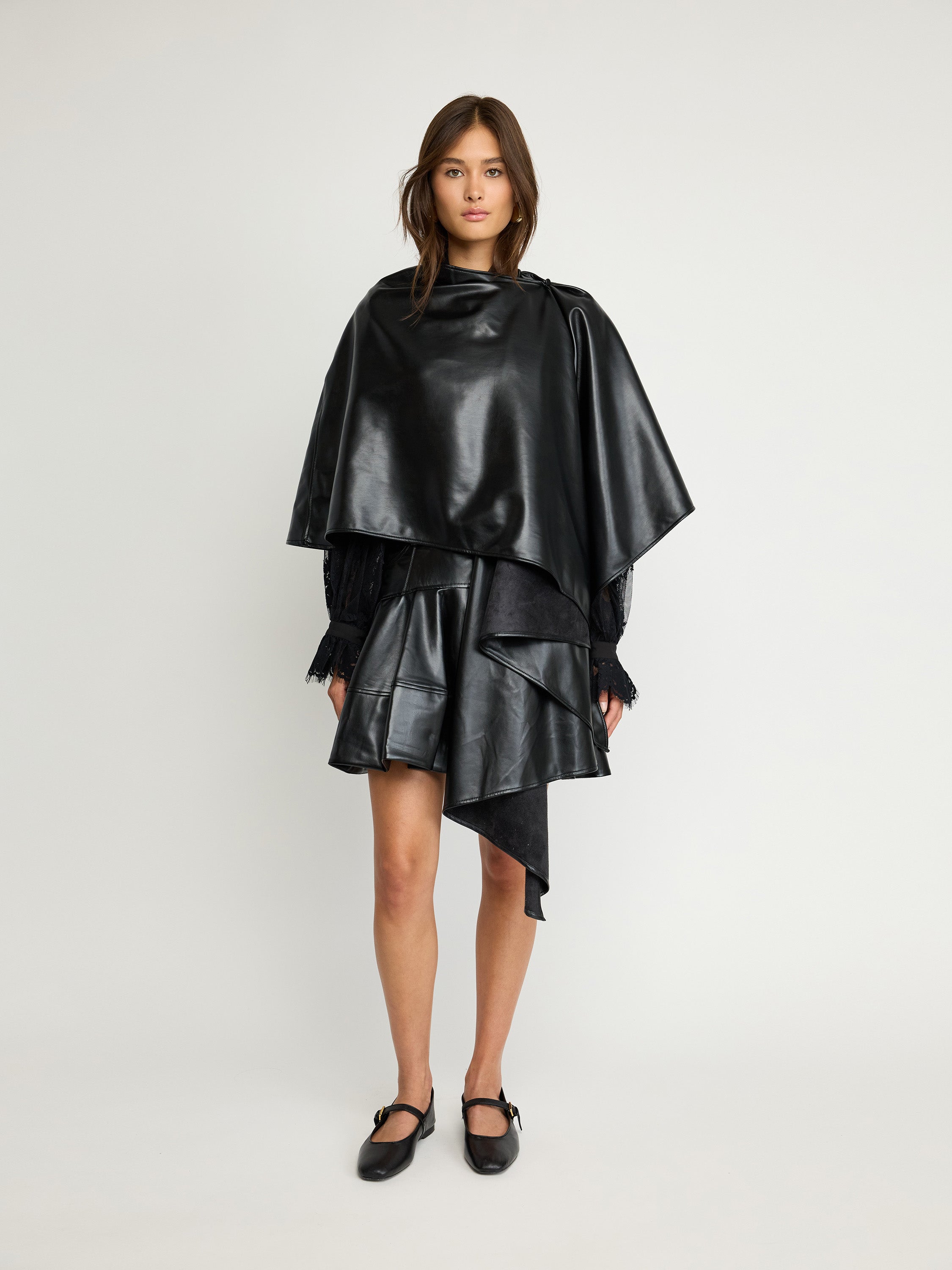 Asymmetrical Faux Leather Cape