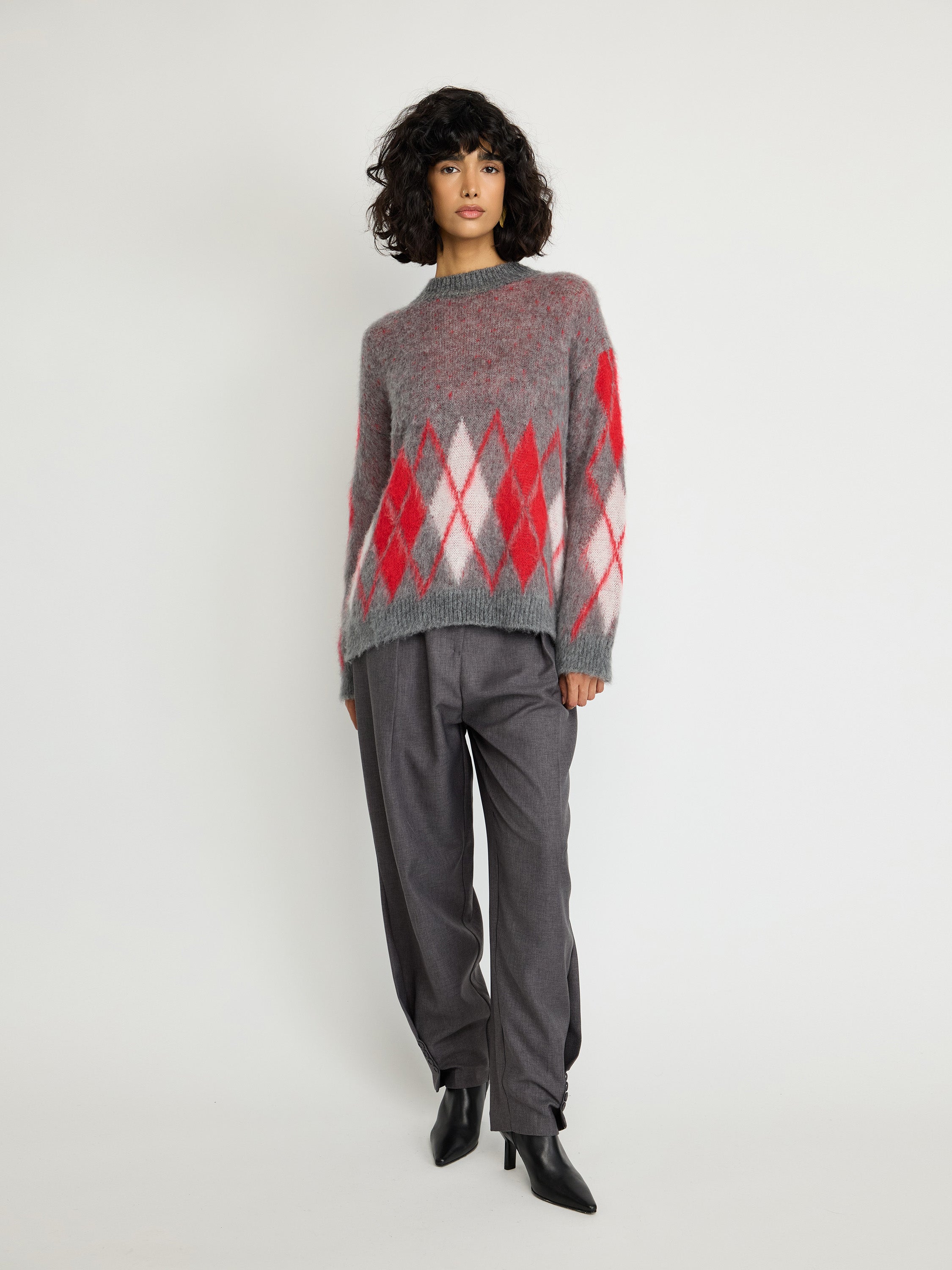 Brushed Argyle Wool-Blend Sweater