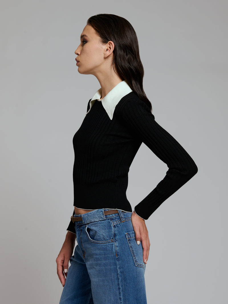 White collar ribbed sweater