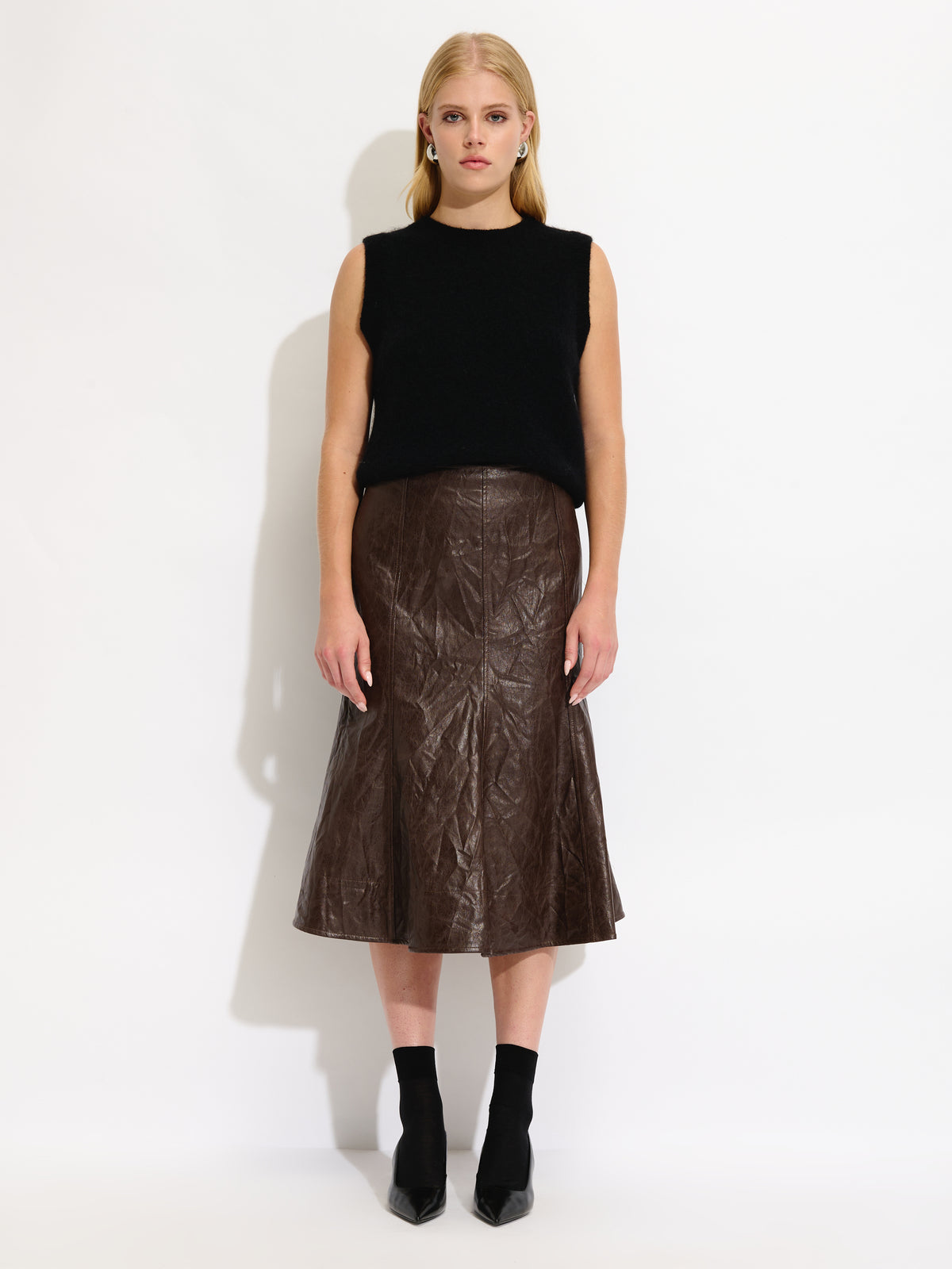 Crinkled Faux Leather Skirt