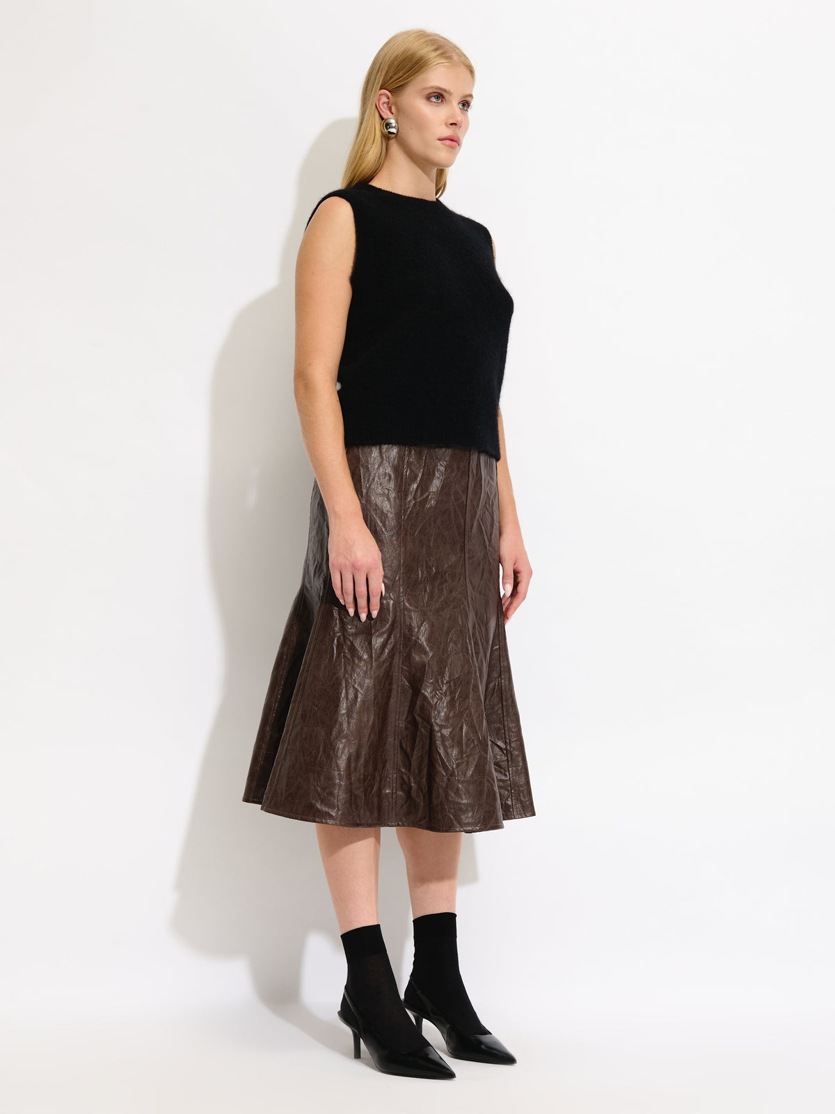 Crinkled Faux Leather Skirt