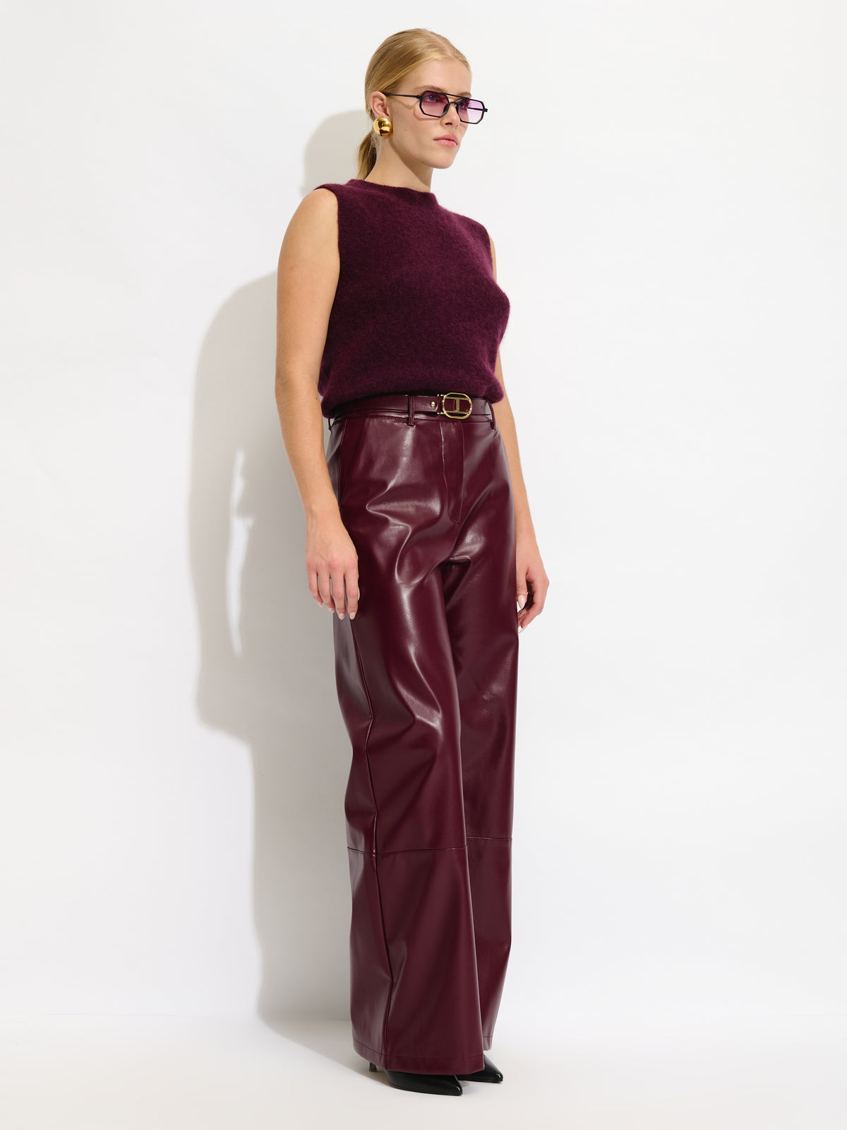 Faux Leather Belted Trouser