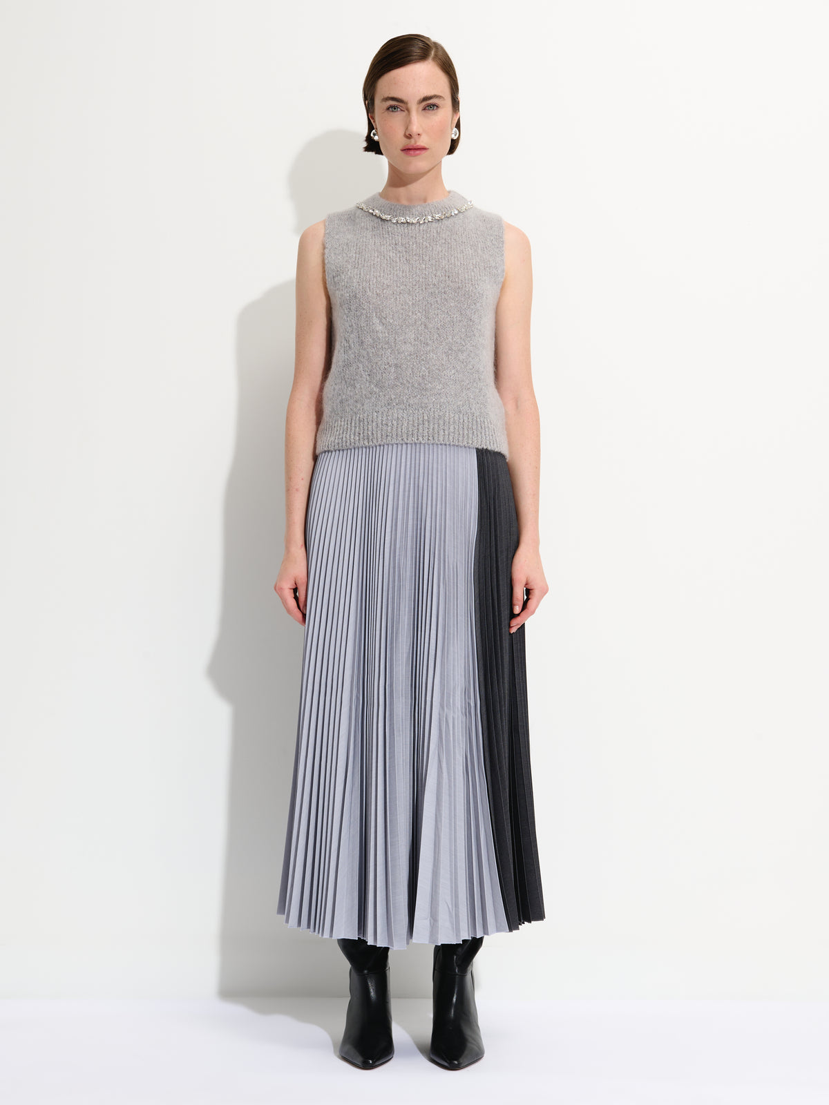 Two-Tone Pleated Skirt