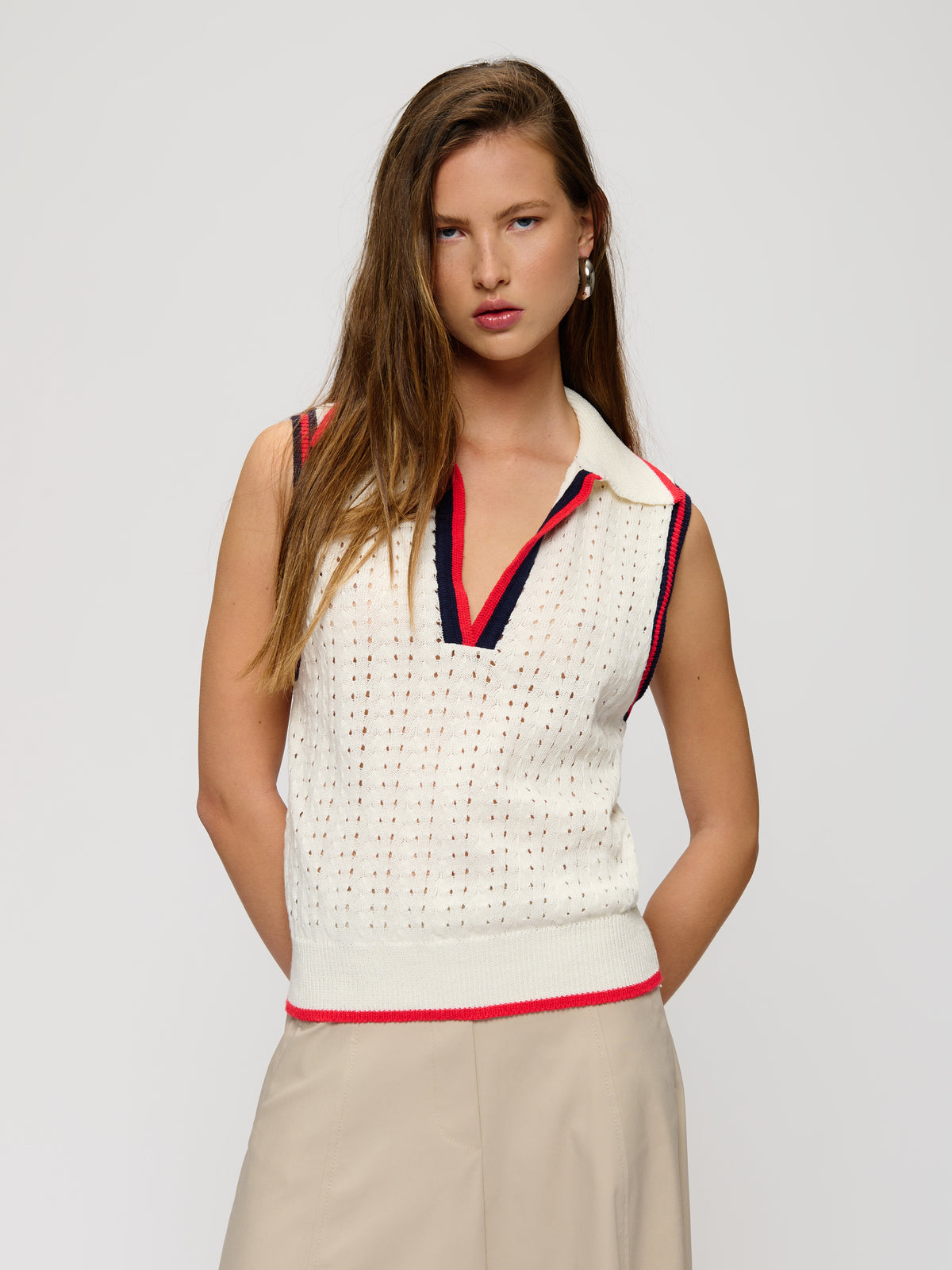 Knitted Sleeveless Polo